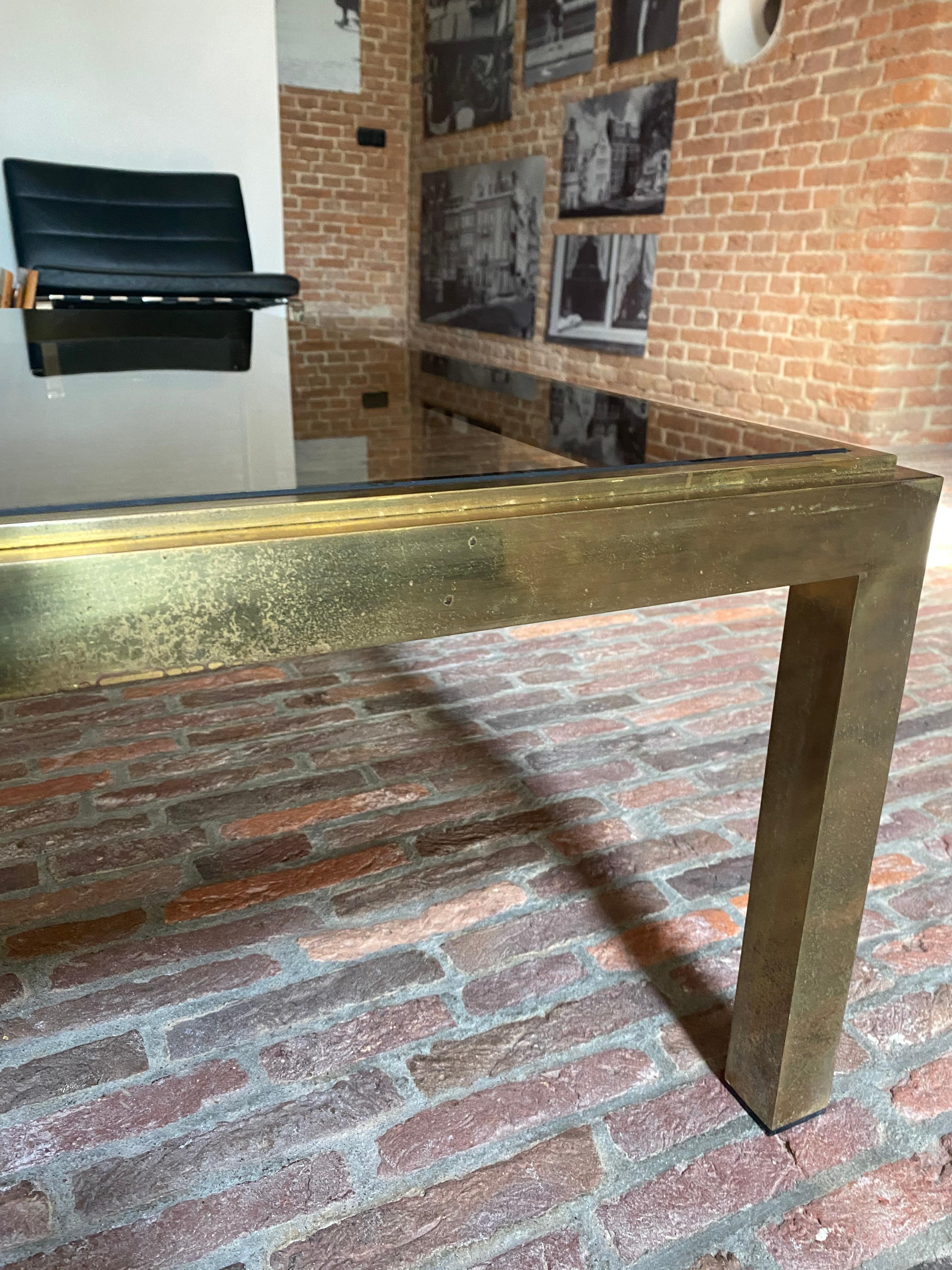 Brass and Smoked Glass Coffee Table Attributed to Willy Rizzo for Maison Charles For Sale 6