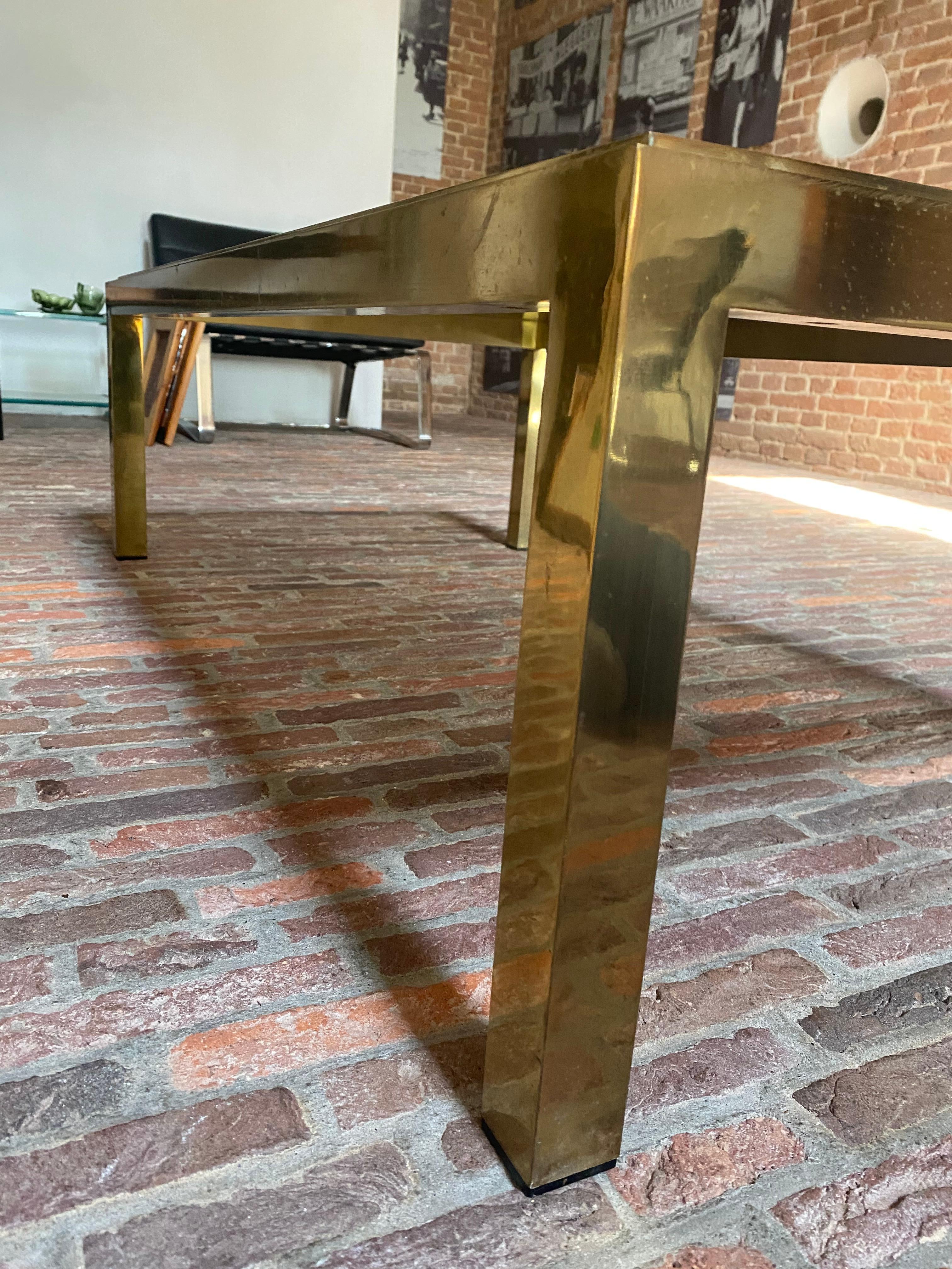 Brass and Smoked Glass Coffee Table Attributed to Willy Rizzo for Maison Charles For Sale 9