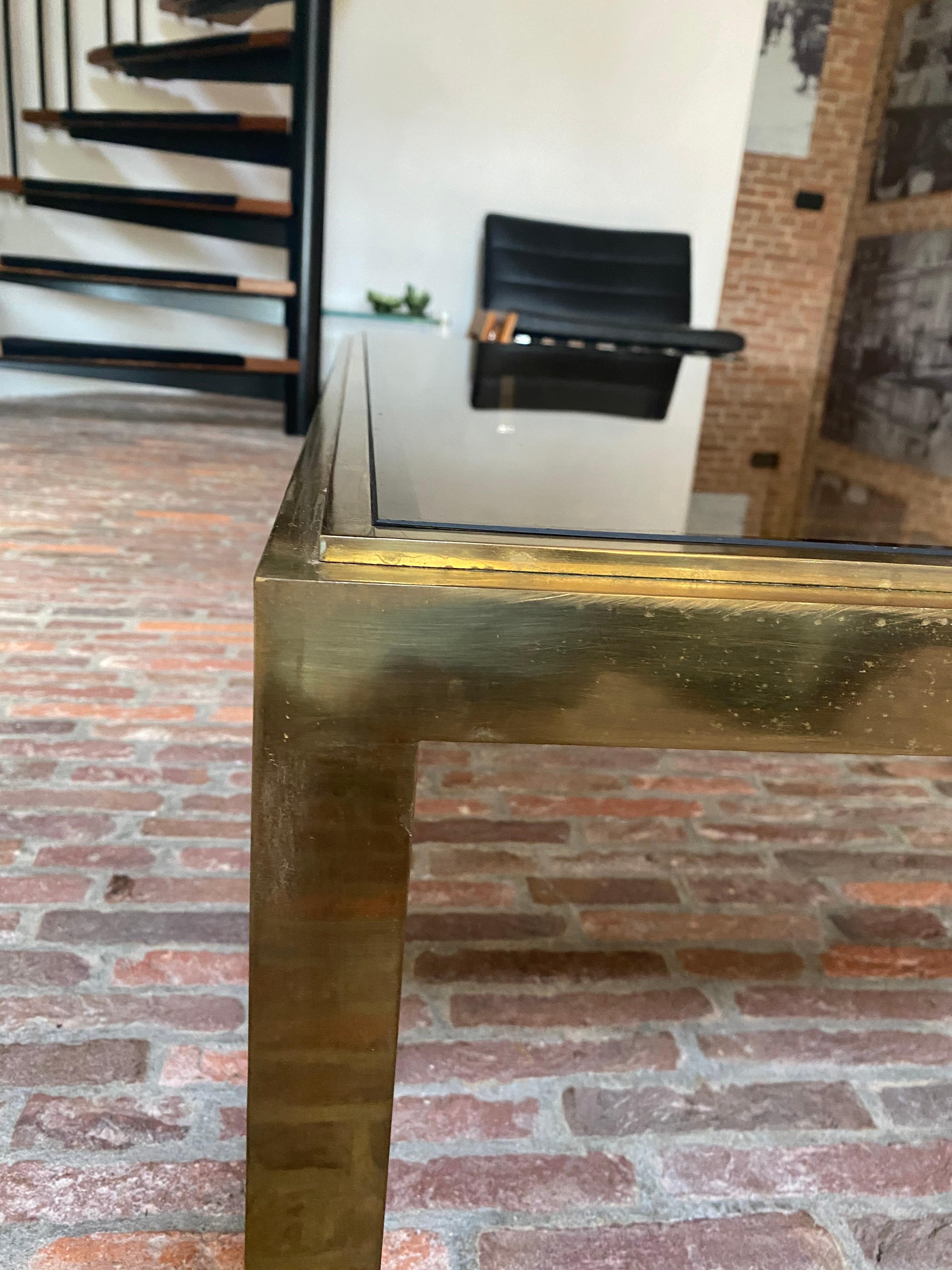 Post-Modern Brass and Smoked Glass Coffee Table Attributed to Willy Rizzo for Maison Charles For Sale