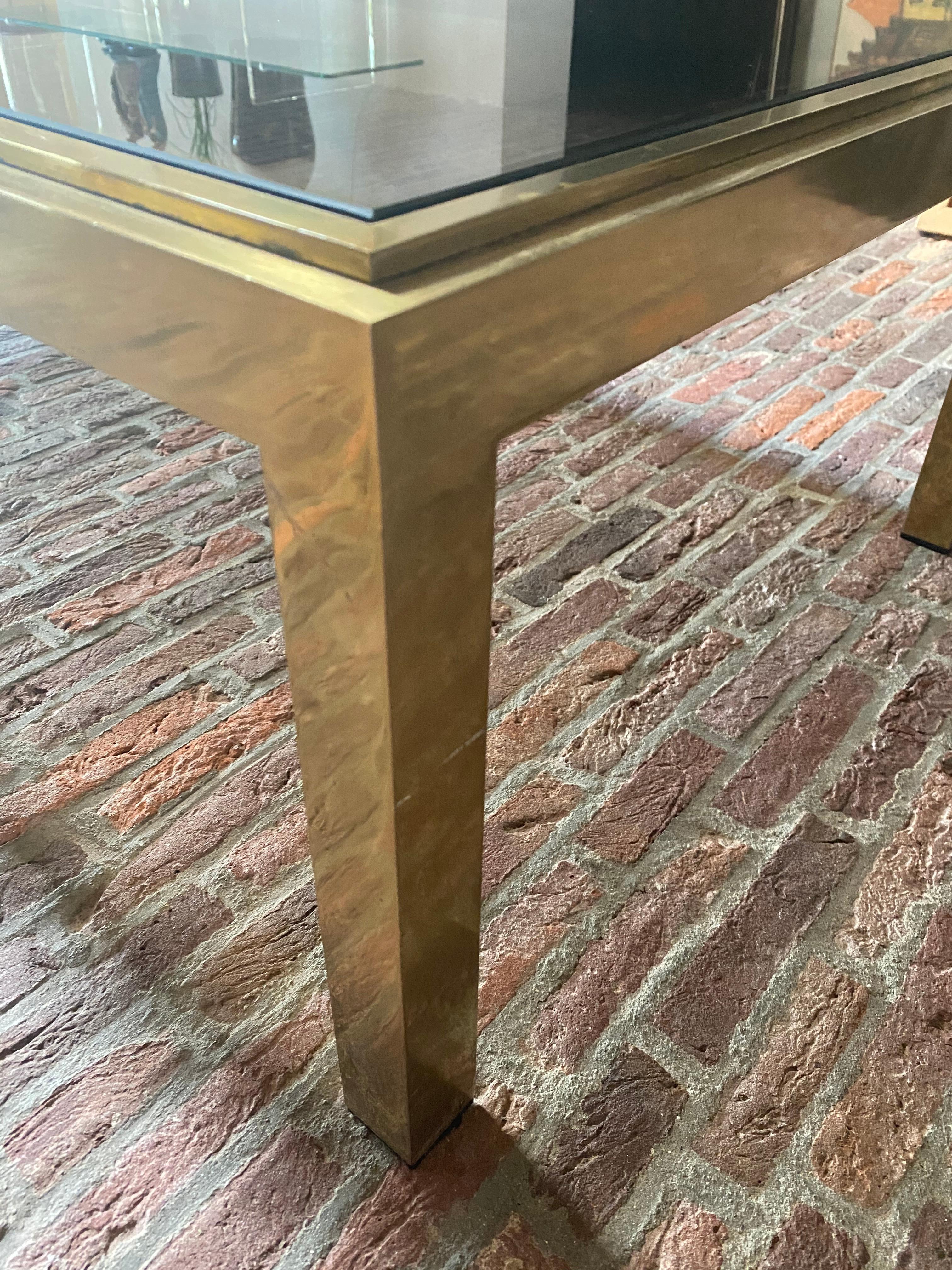 Late 20th Century Brass and Smoked Glass Coffee Table Attributed to Willy Rizzo for Maison Charles For Sale