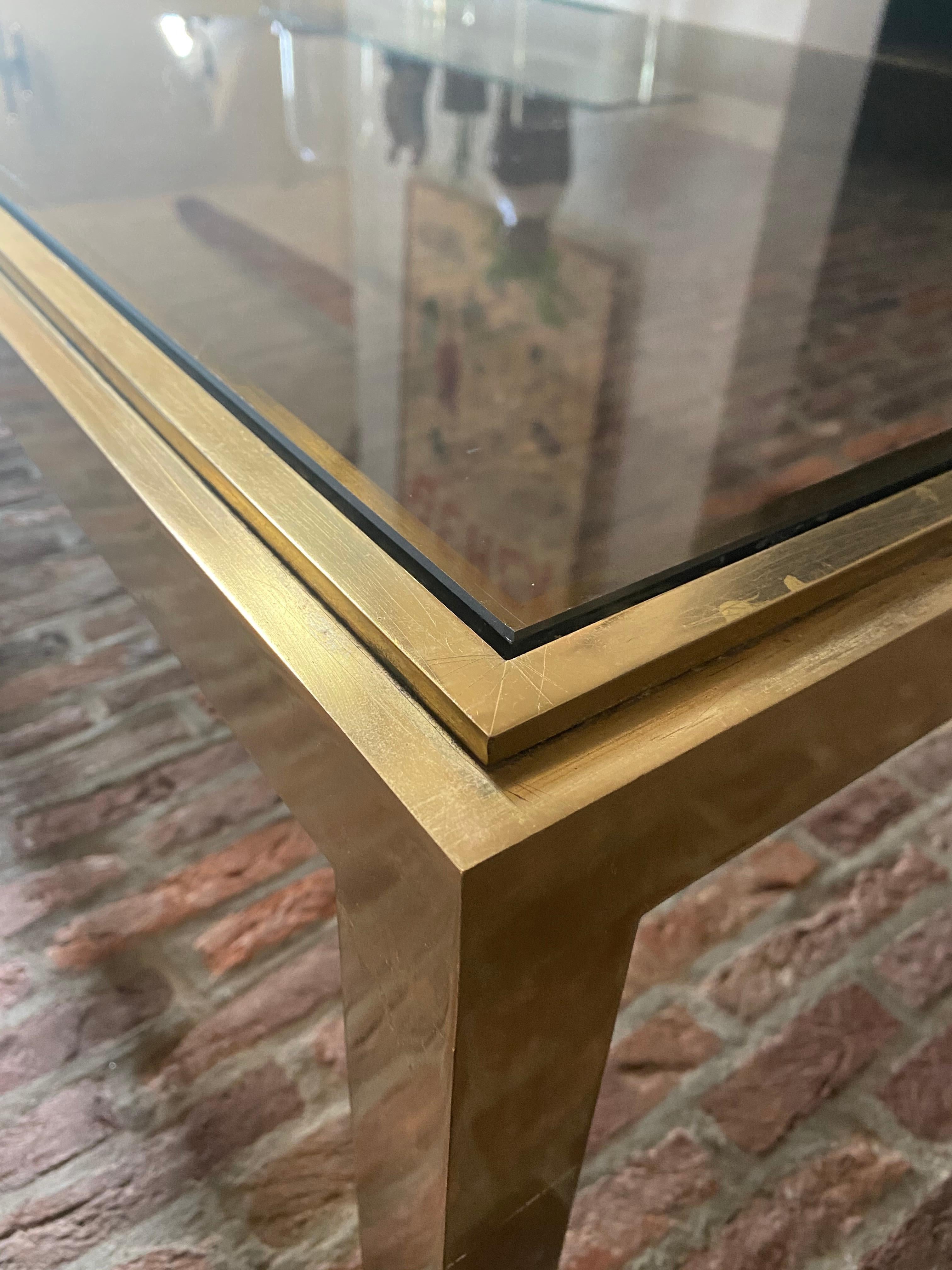 Brass and Smoked Glass Coffee Table Attributed to Willy Rizzo for Maison Charles For Sale 1