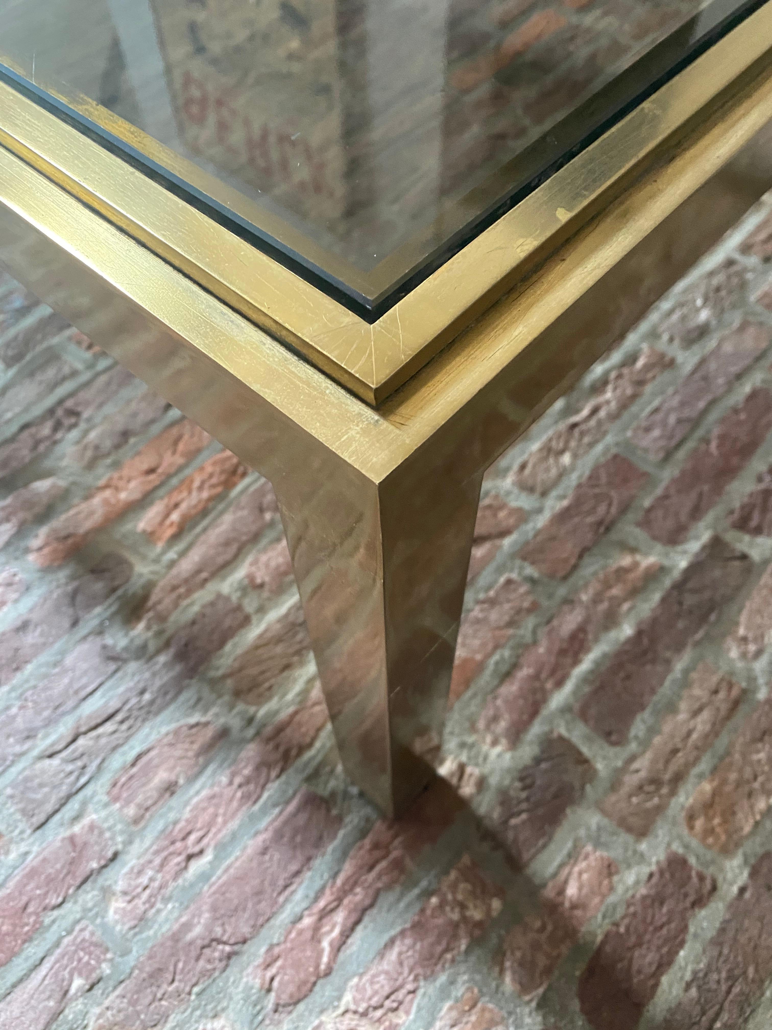 Brass and Smoked Glass Coffee Table Attributed to Willy Rizzo for Maison Charles For Sale 2
