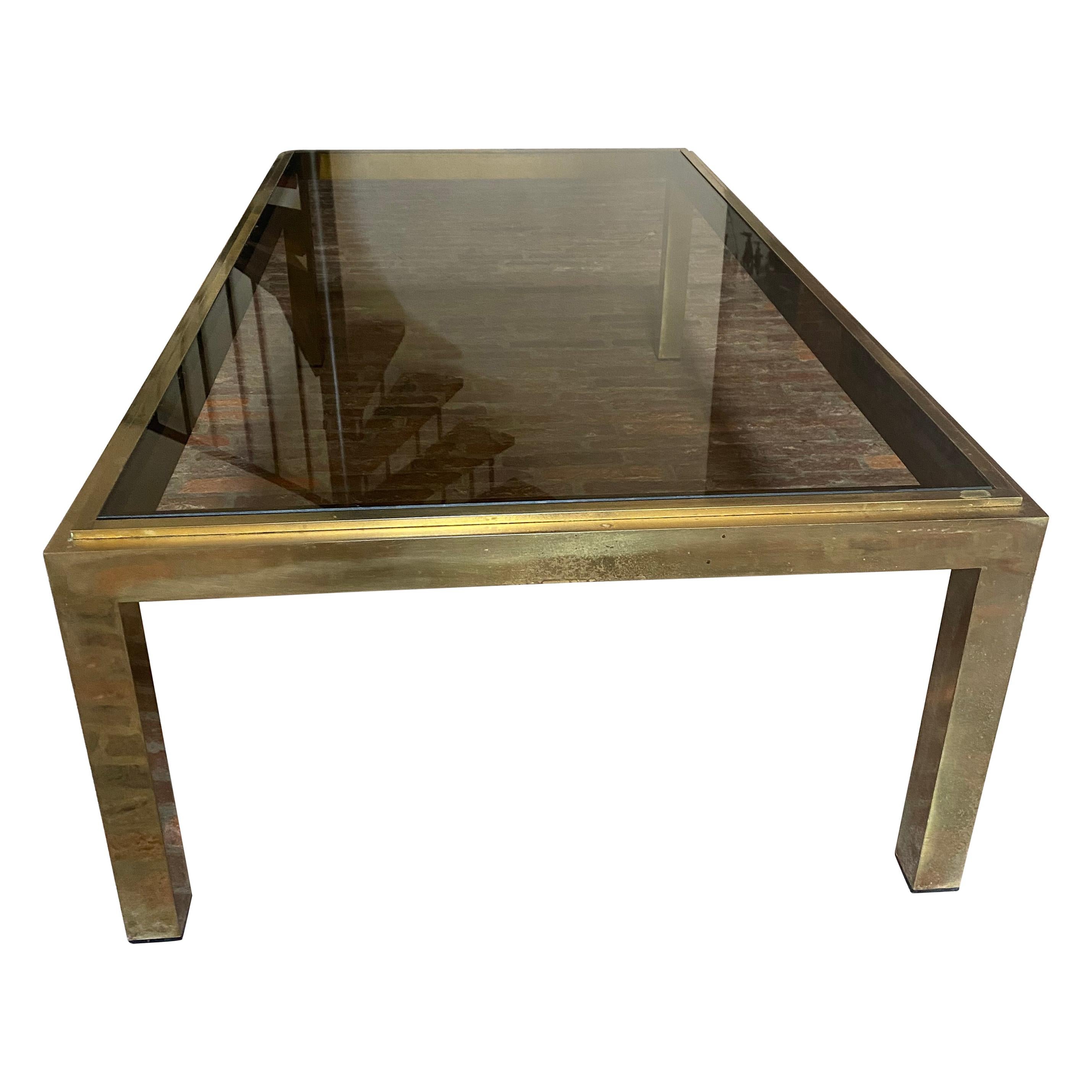 Brass and Smoked Glass Coffee Table Attributed to Willy Rizzo for Maison Charles