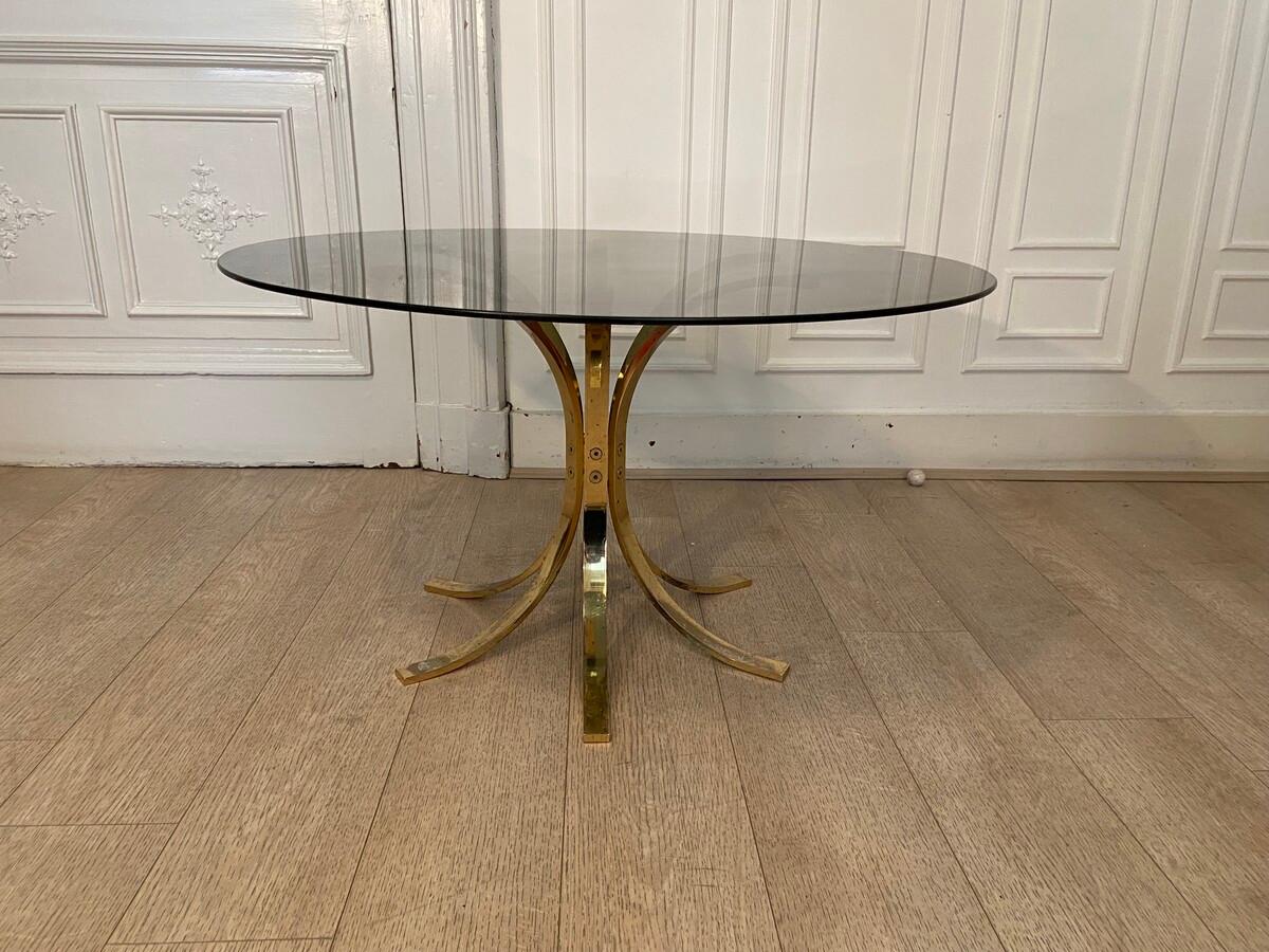 Brass and Smoked Glass Coffee Table For Sale 3