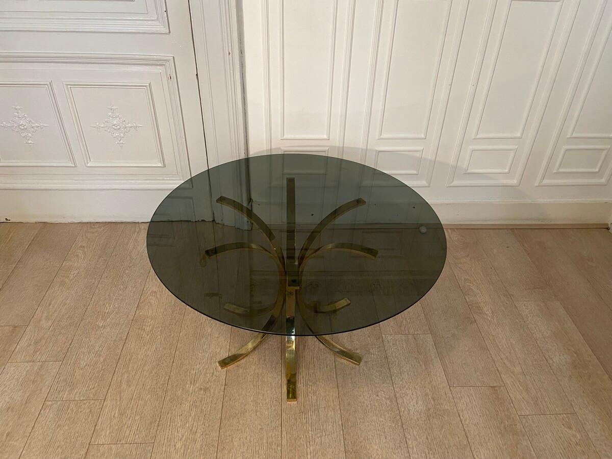 Brass and smoked glass coffee table.