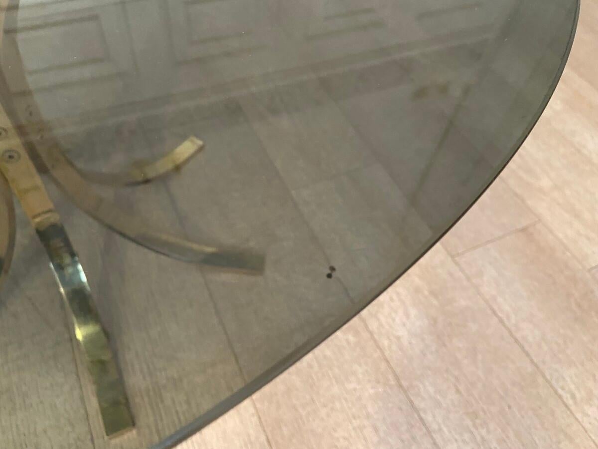 20th Century Brass and Smoked Glass Coffee Table For Sale