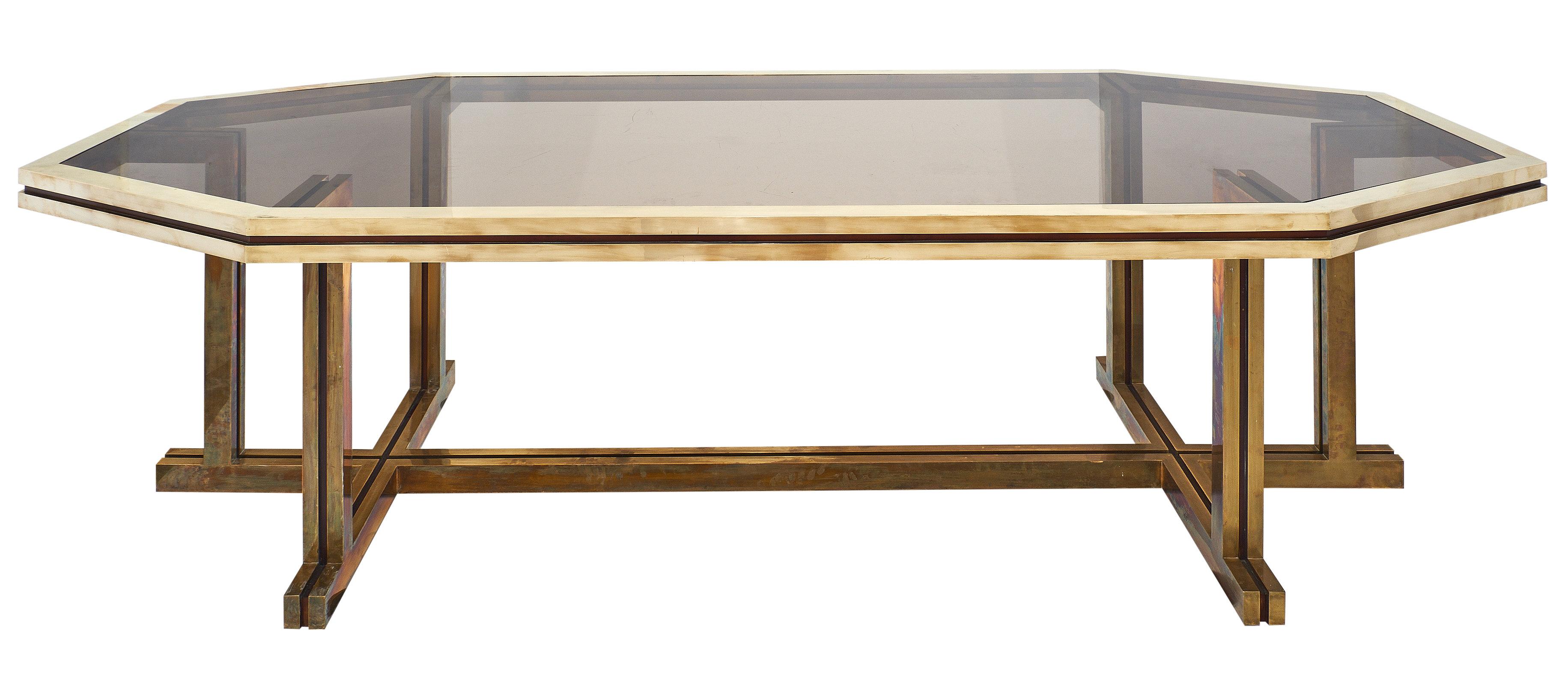 Italian Brass and Smoked Glass Dining Table by Romeo Rega