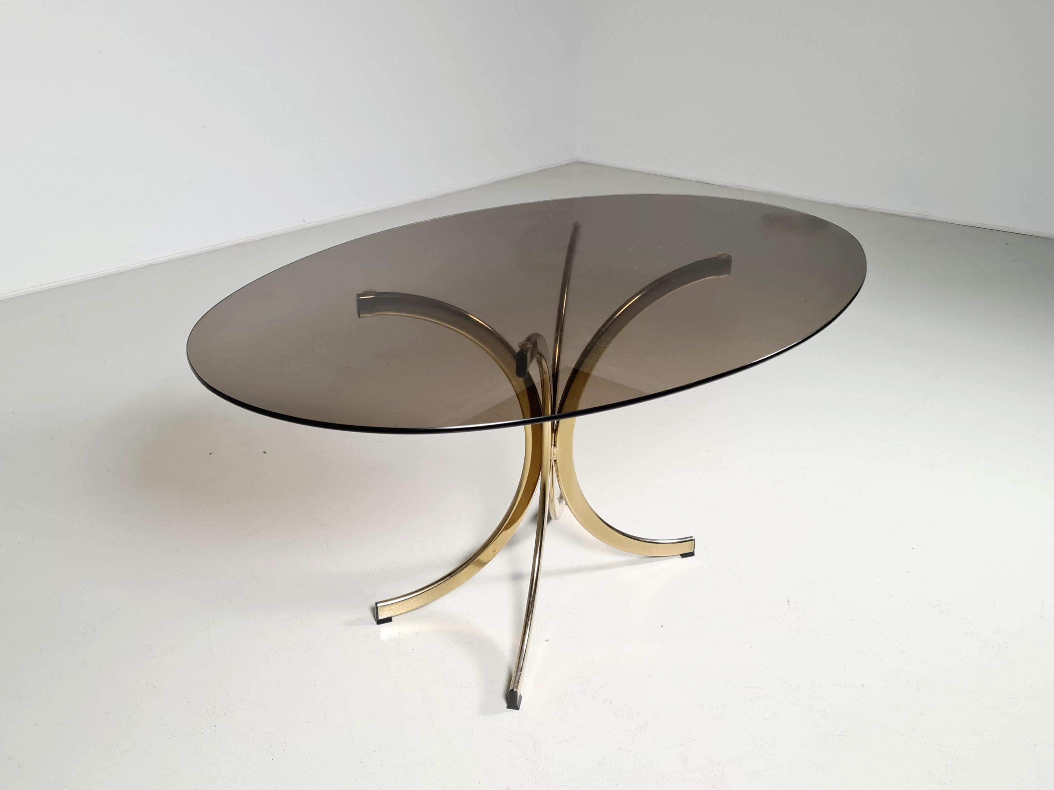 Brass and Smoked Glass Dining Table, Romeo Rega Attributed, 1970, Italy In Good Condition In amstelveen, NL
