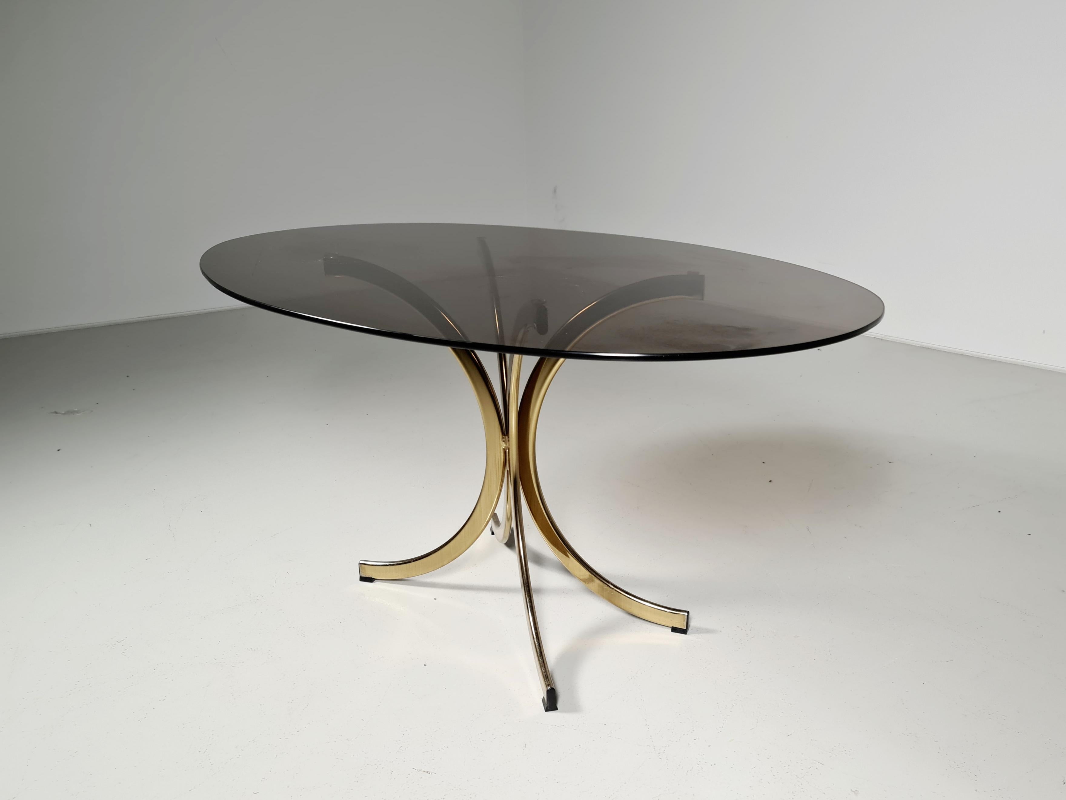 Late 20th Century Brass and Smoked Glass Dining Table, Romeo Rega Attributed, 1970, Italy