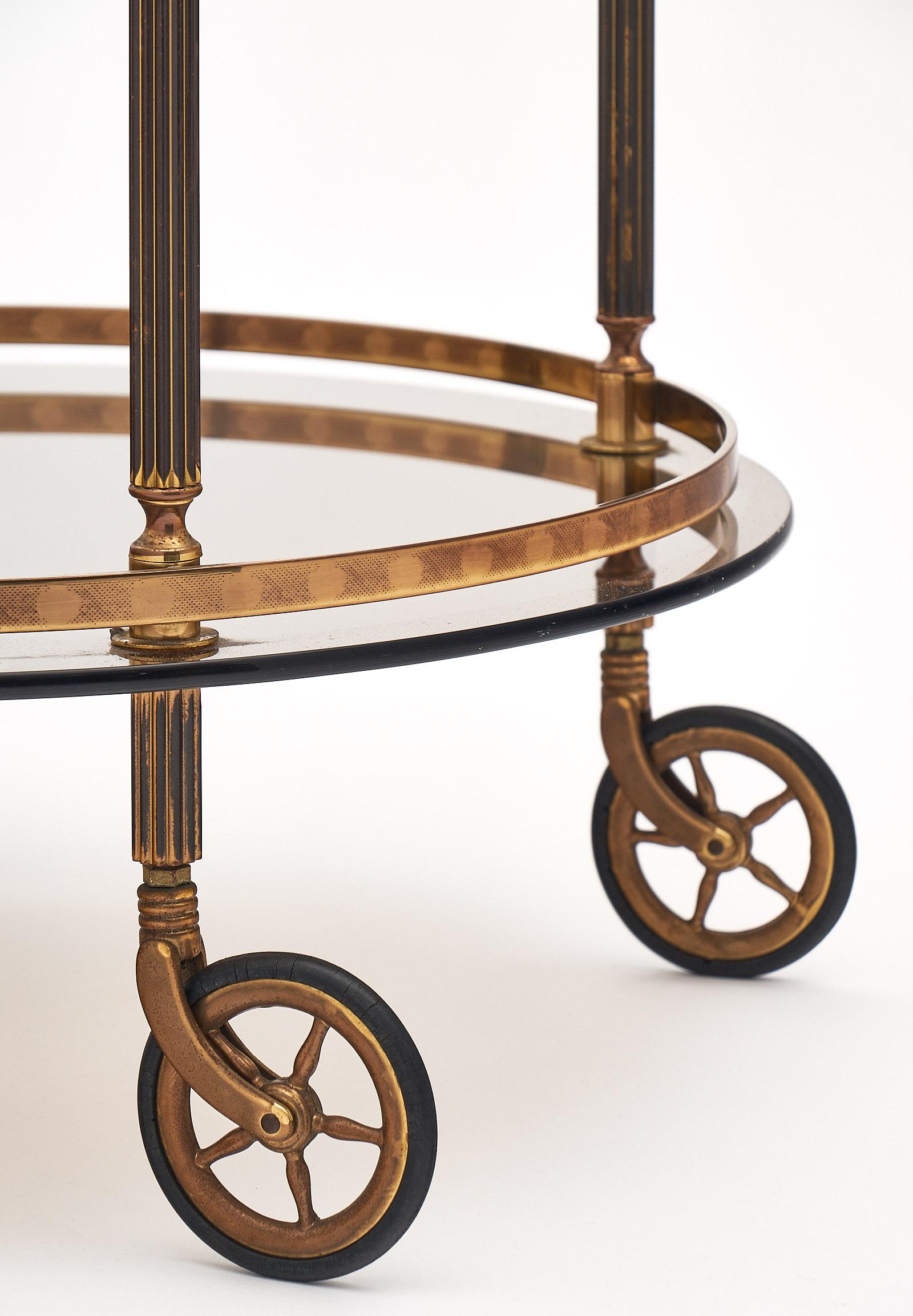 Brass and Smoked Glass French Bar Cart 5