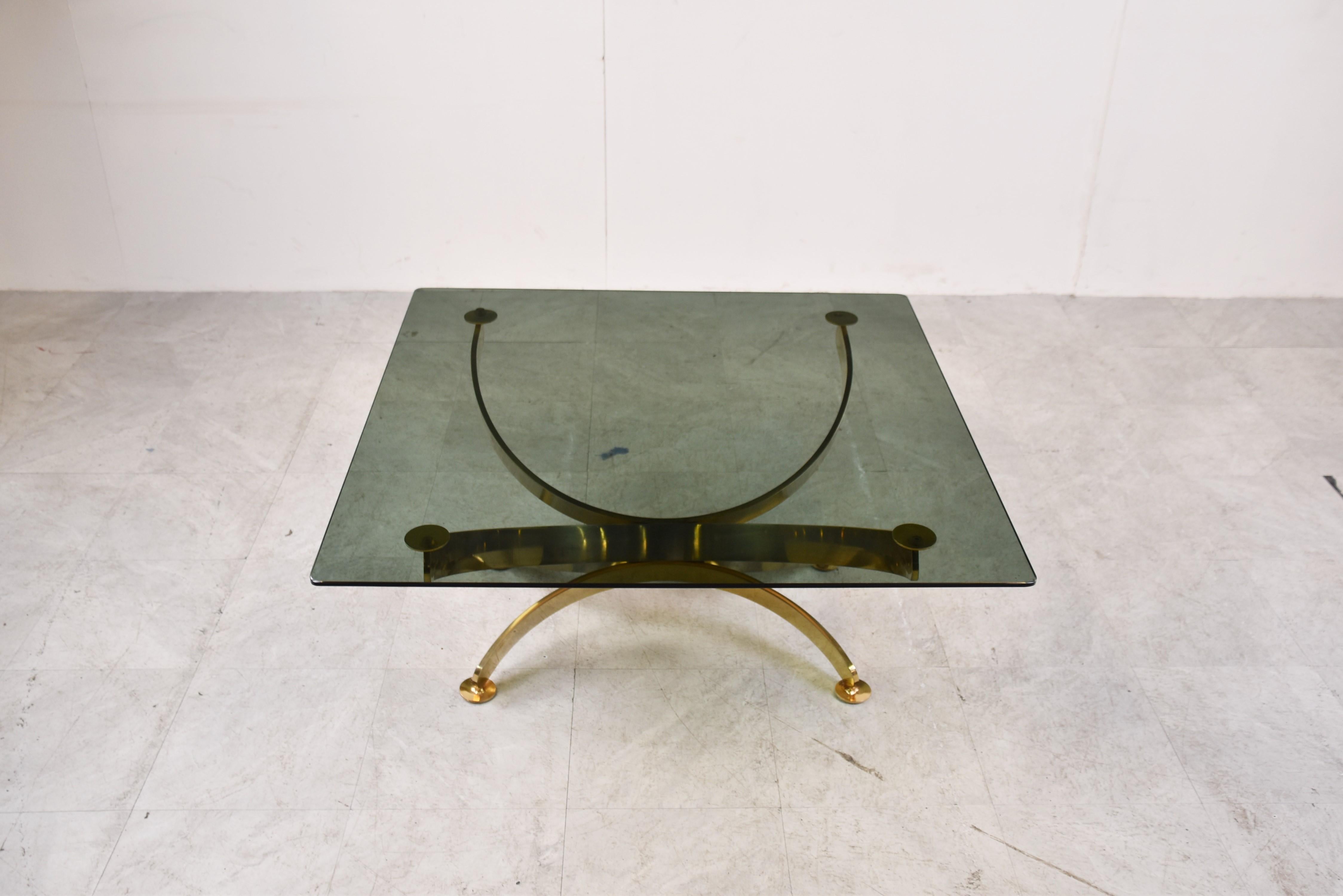 Mid-Century Modern Brass and Smoked Glass Italian Coffee Table, 1970s For Sale
