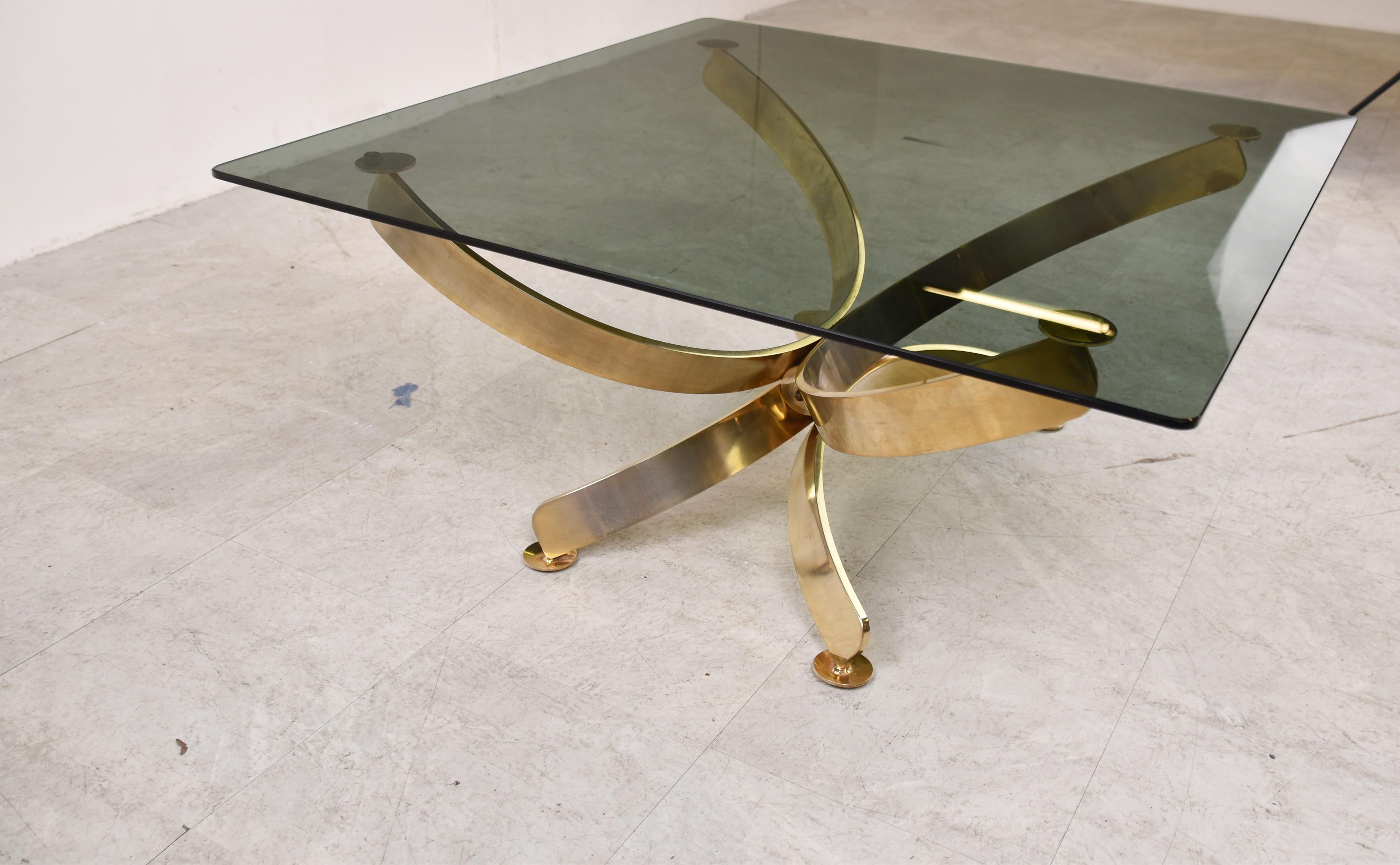 Brass and Smoked Glass Italian Coffee Table, 1970s For Sale 3