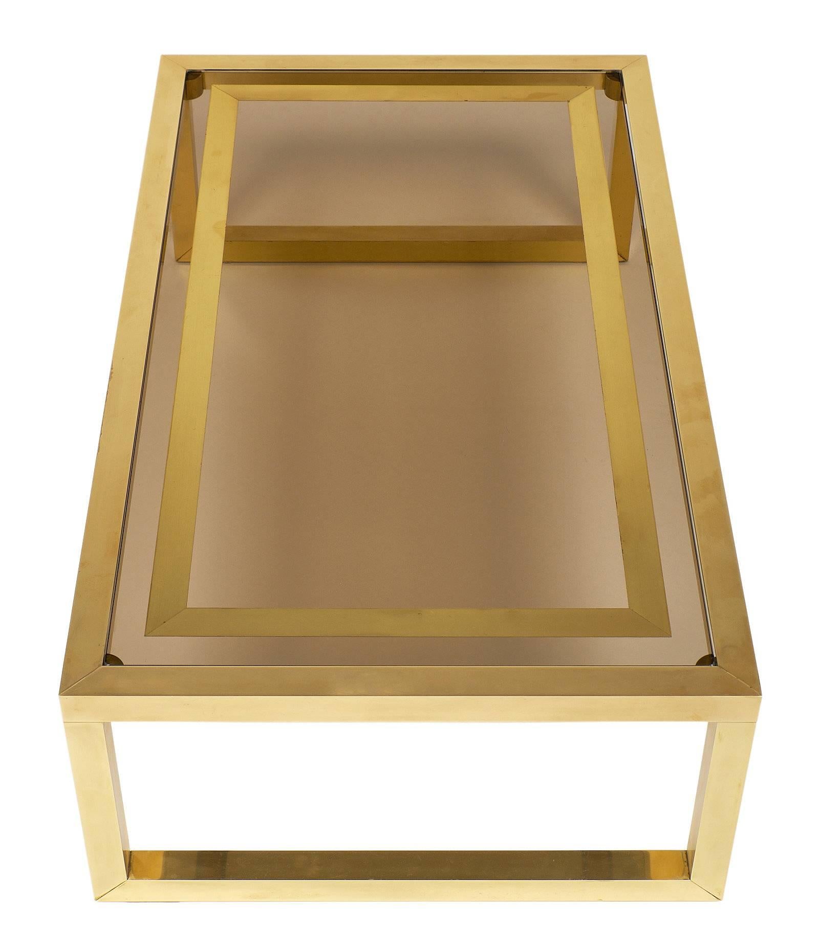 French Brass and Smoked Glass Midcentury Coffee Table