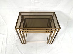 Brass and Smoked Glass Nesting Tables