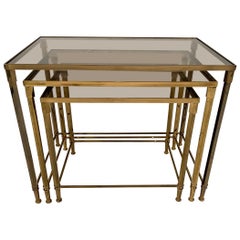Brass and Smoked Glass Nesting Tables