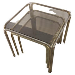 Brass and Smoked Glass Nesting Tables, Set of 3, 1960s