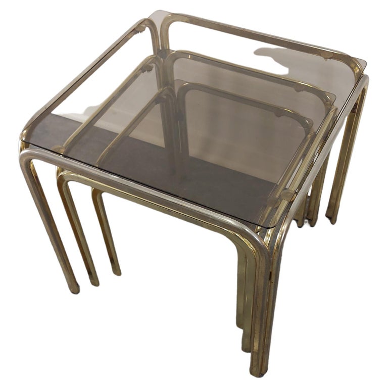 Brass and Smoked Glass Nesting Tables, Set of 3, 1960s For Sale at 1stDibs