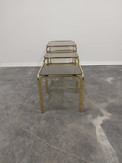 Satztische aus Messing und Rauchglas, 3er-Set, 1970er-Jahre