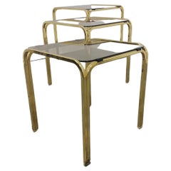 Brass and Smoked Glass Nesting Tables, Set of 3, 1970s