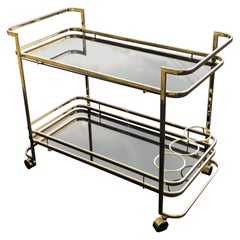 Brass and Smoked Glass Two-Tiered Bar Cart