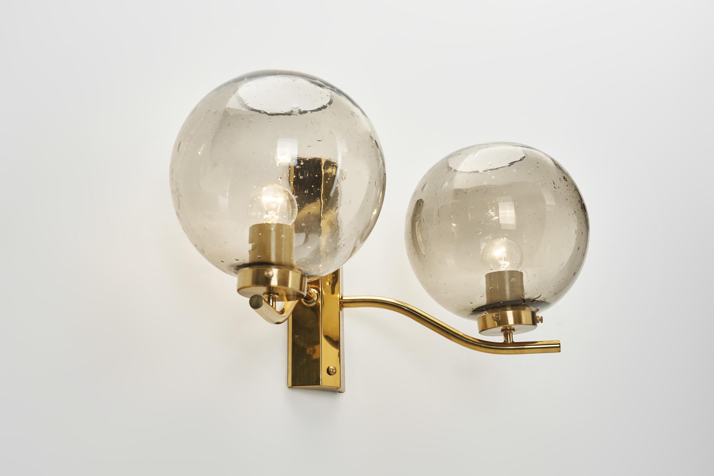 Brass and Smoked Glass Wall Light for Westal, Sweden 1970s For Sale 4