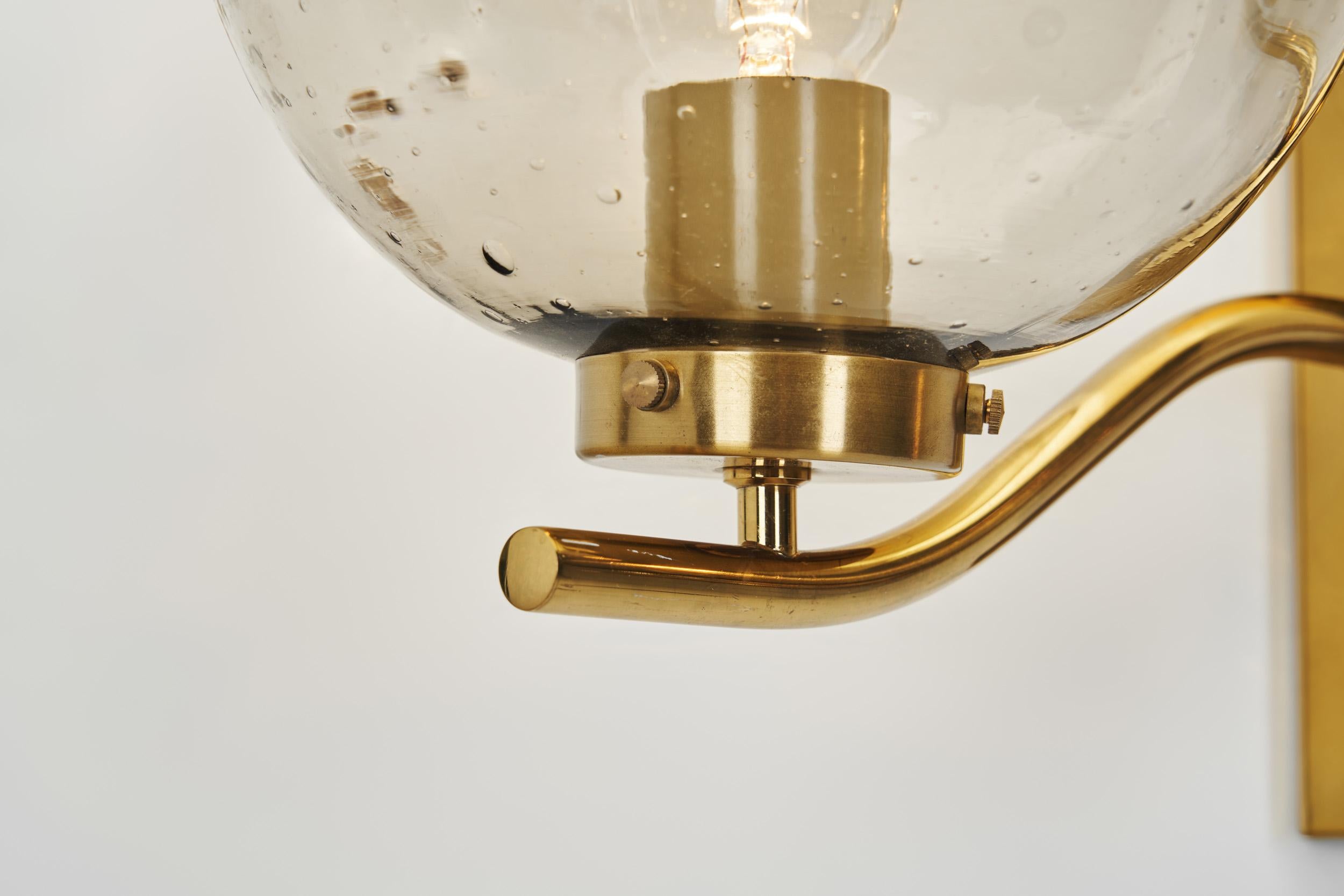 Brass and Smoked Glass Wall Light for Westal, Sweden 1970s For Sale 10