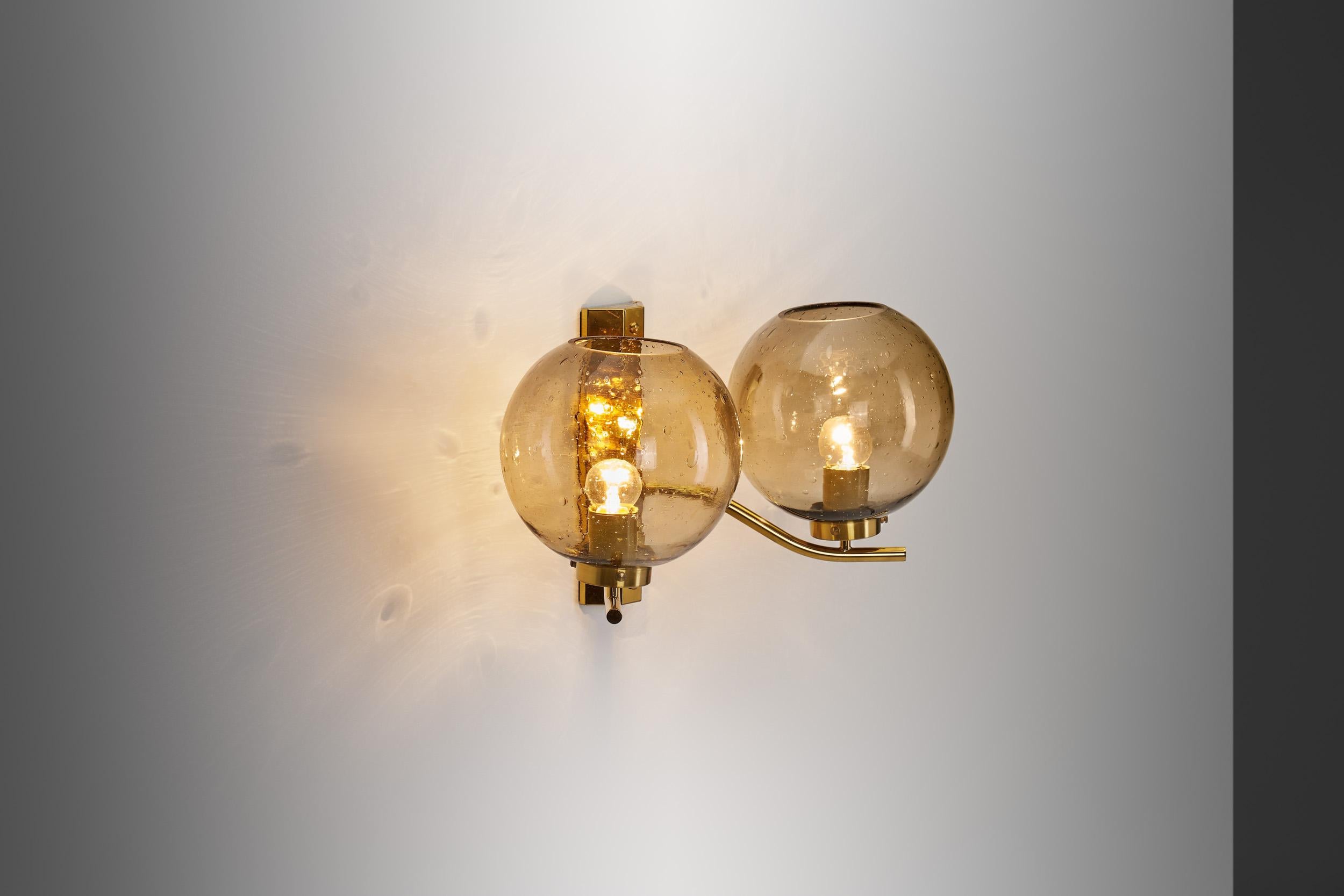 Late 20th Century Brass and Smoked Glass Wall Light for Westal, Sweden 1970s For Sale