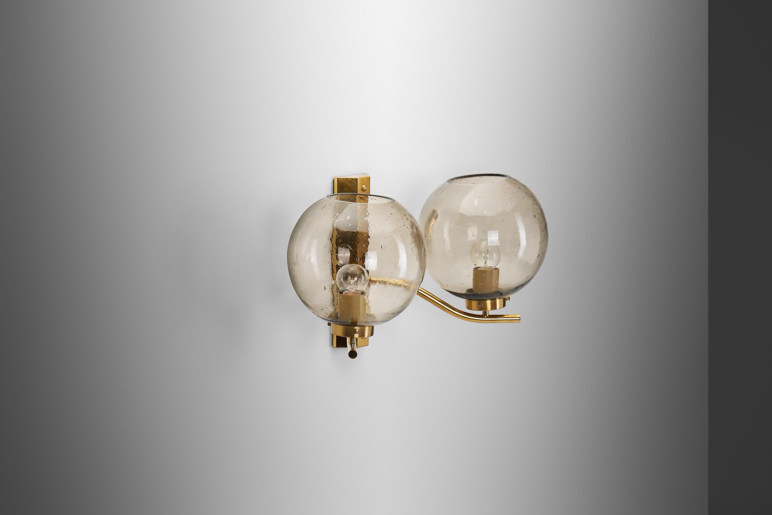 Brass and Smoked Glass Wall Light for Westal, Sweden 1970s For Sale 1