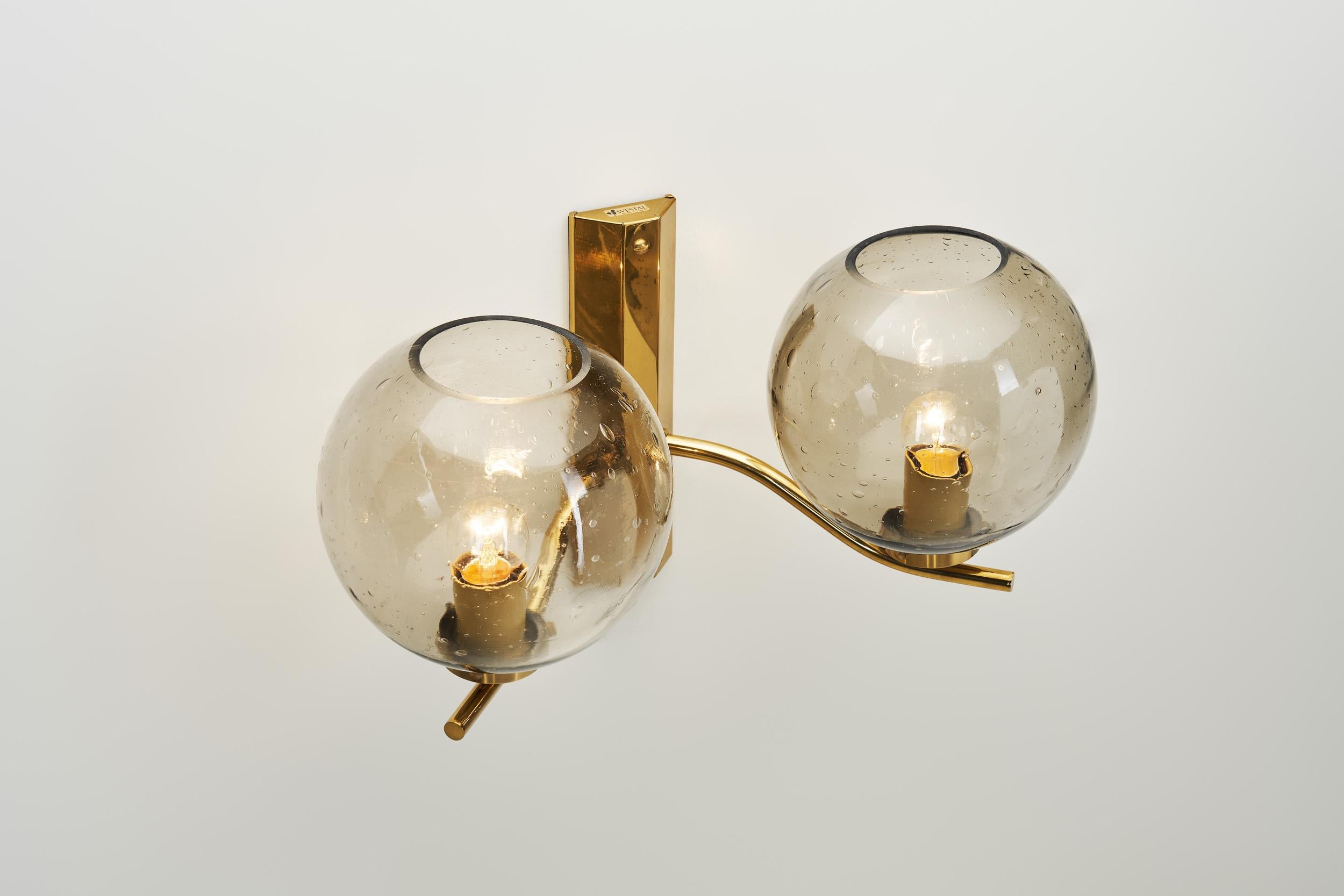 Brass and Smoked Glass Wall Light for Westal, Sweden 1970s For Sale 3