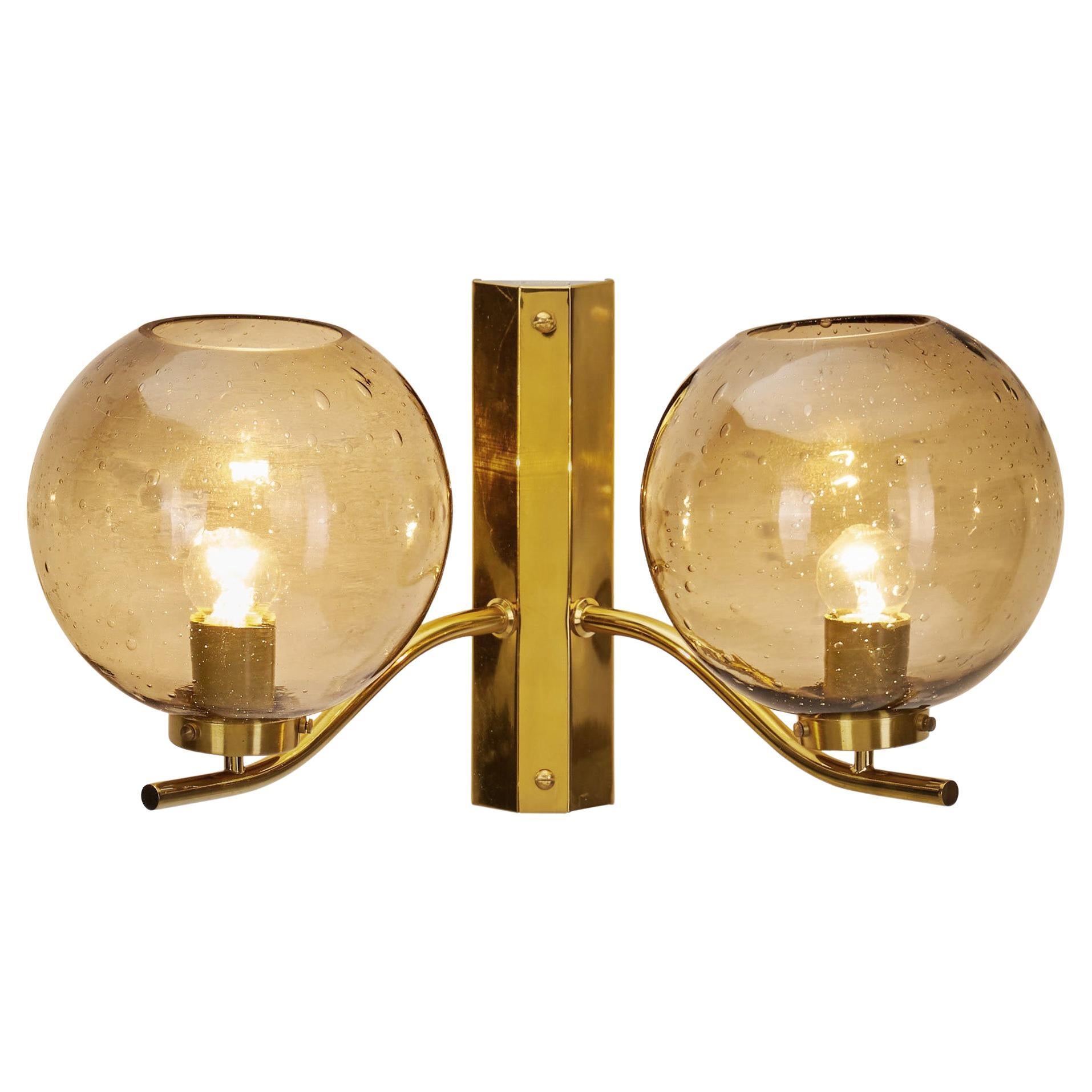 Brass and Smoked Glass Wall Light for Westal, Sweden 1970s For Sale