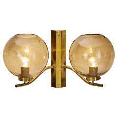 Retro Brass and Smoked Glass Wall Light for Westal, Sweden Second half of 20th Century
