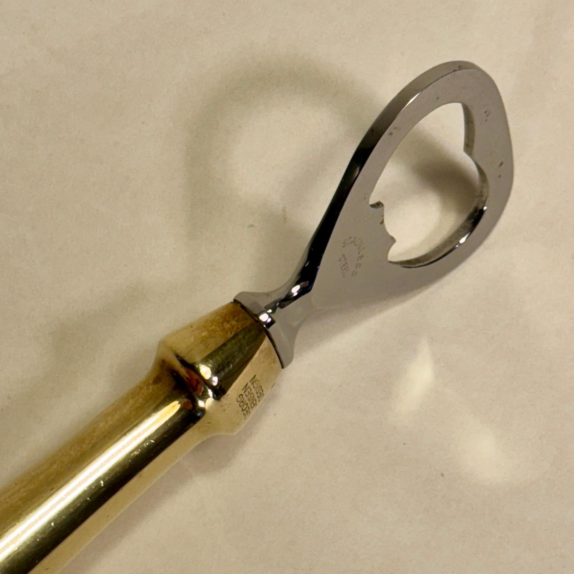 Brass and Stainless Steel Bottle Opener by Henning Koppel for George Jensen  For Sale 3