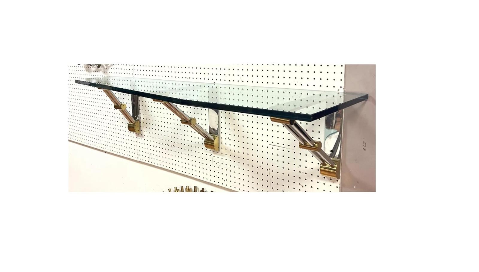 American Brass and Stainless Steel Wall Shelf For Sale