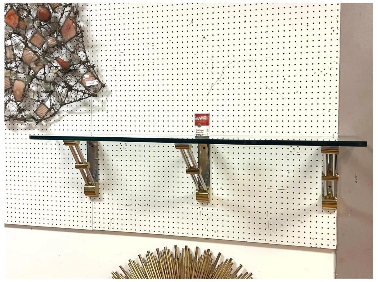 Late 20th Century Brass and Stainless Steel Wall Shelf For Sale
