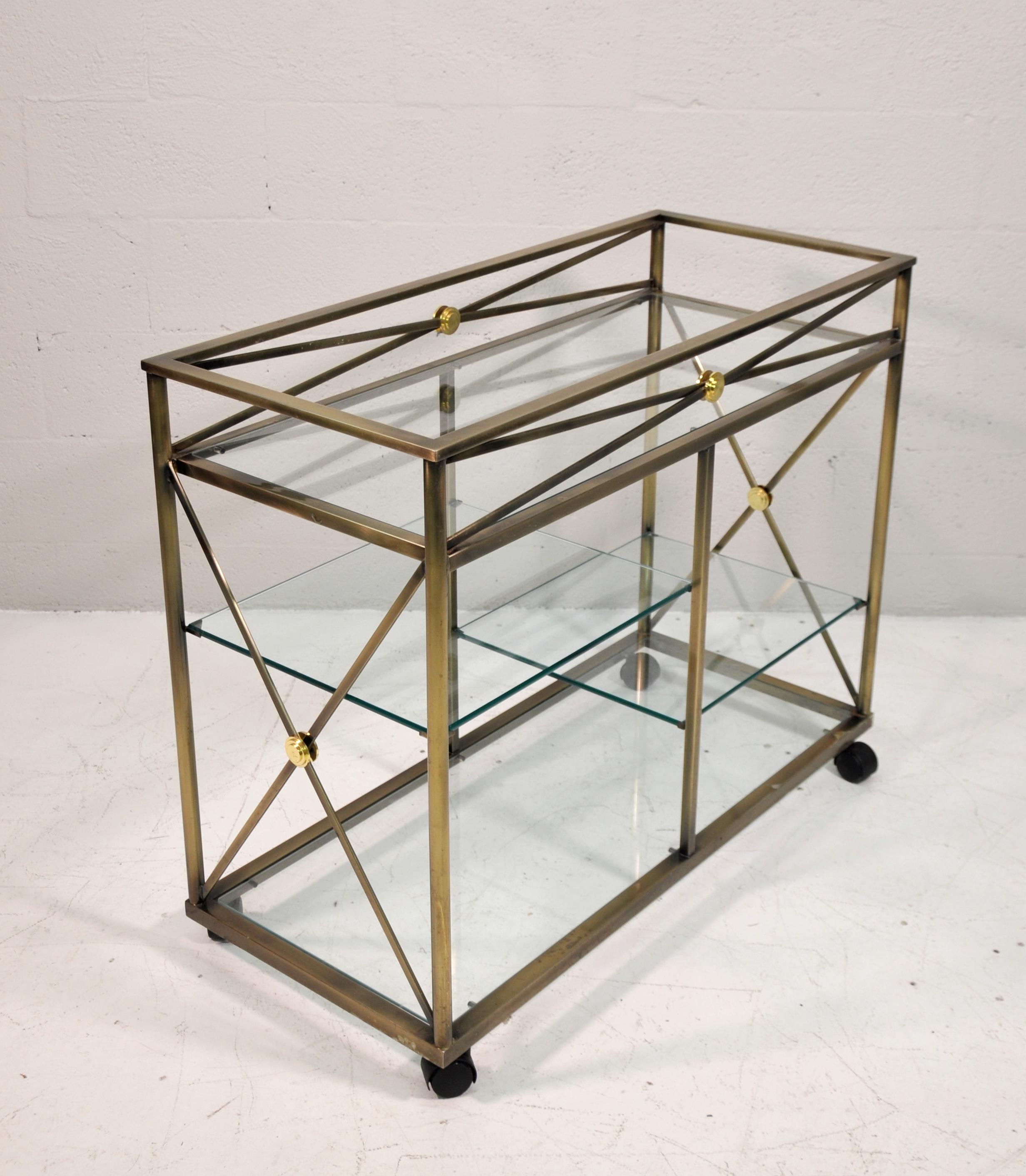 Mid-Century Modern Brass and Steel Bar Cart For Sale