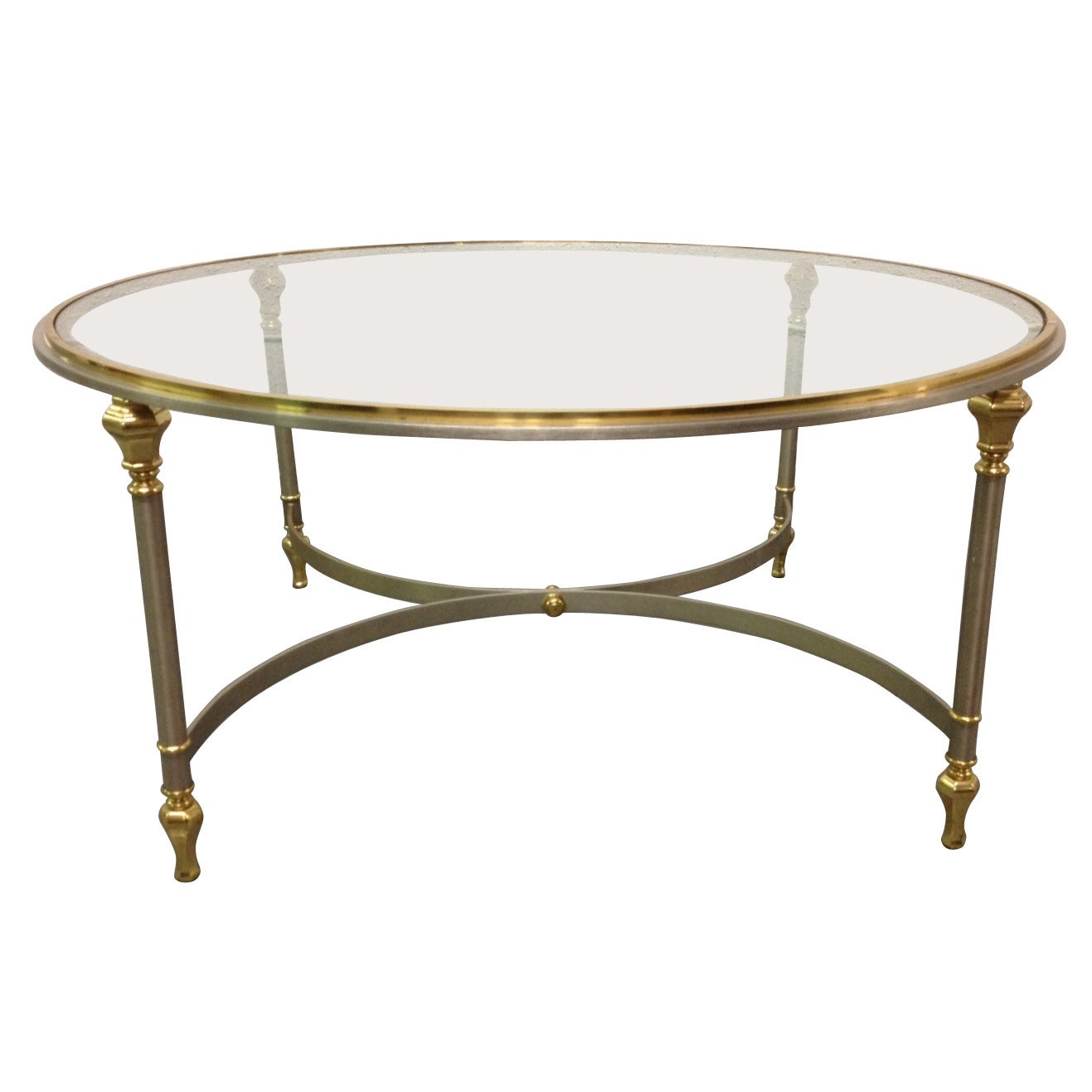 Brass and Steel Coffee Table in Maison Jansen Style In Good Condition In New York, NY