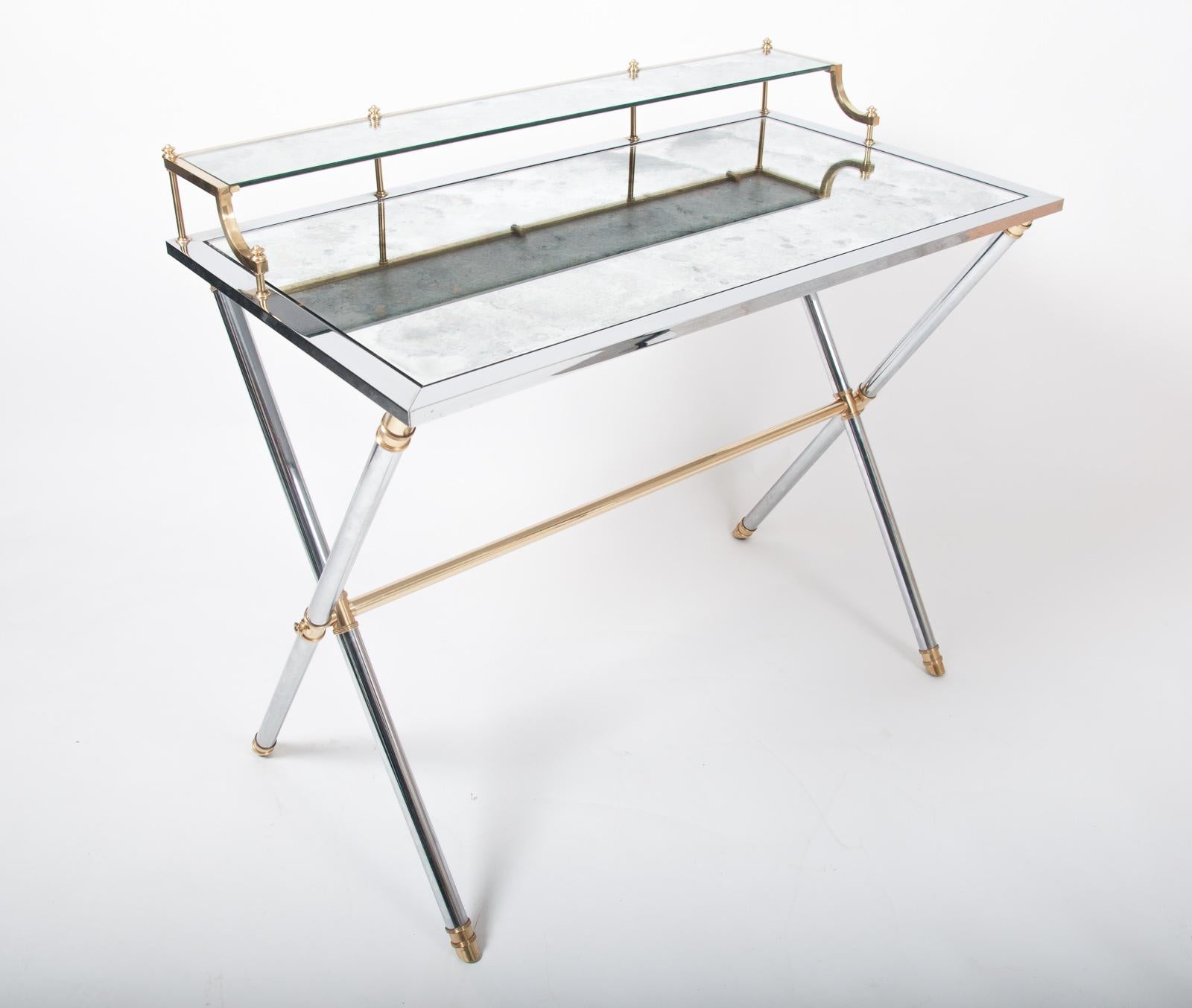 French Brass and Steel Desk 1970s by Maison Jansen