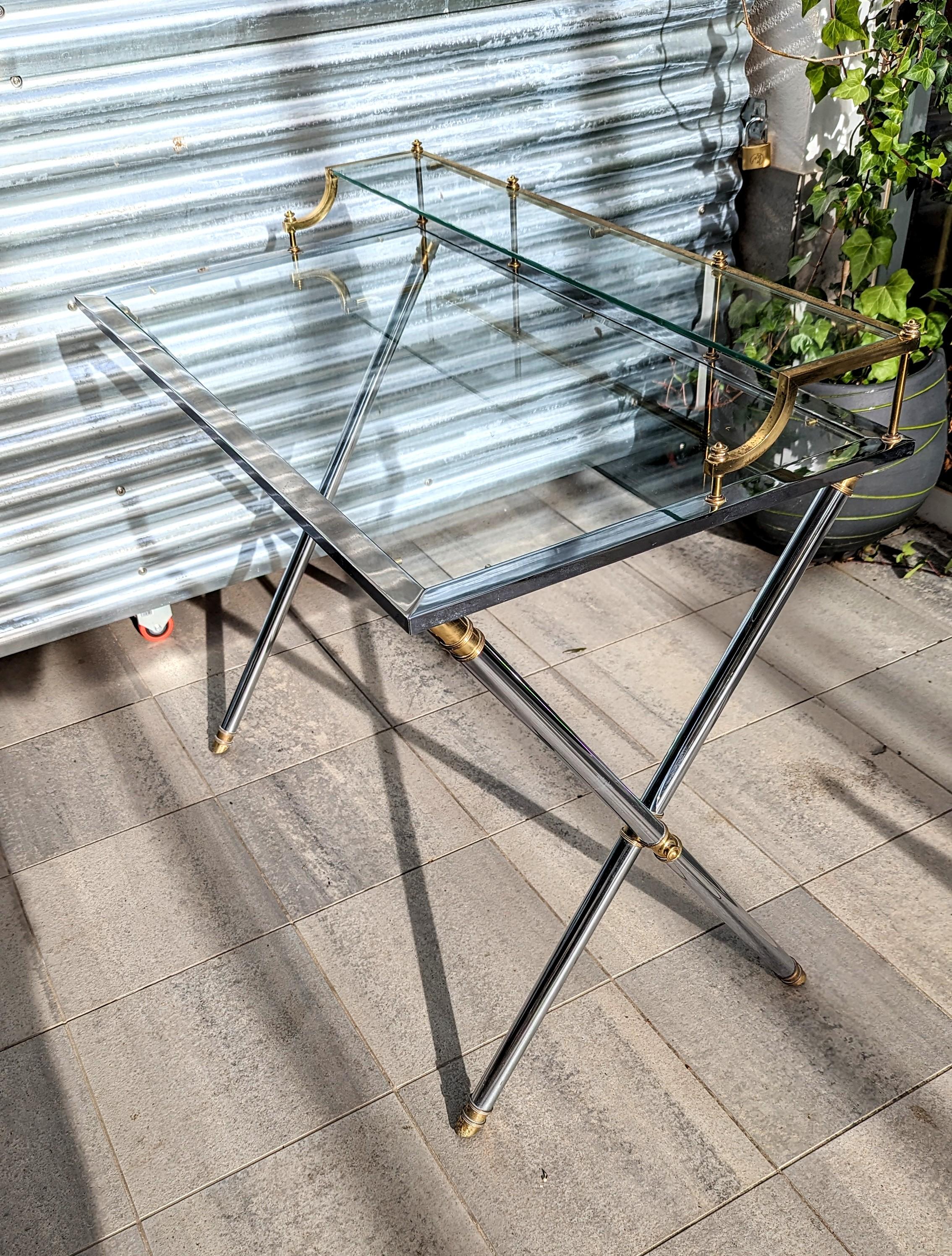 French Brass and Steel Desk by Maison Jansen, France 1960s For Sale