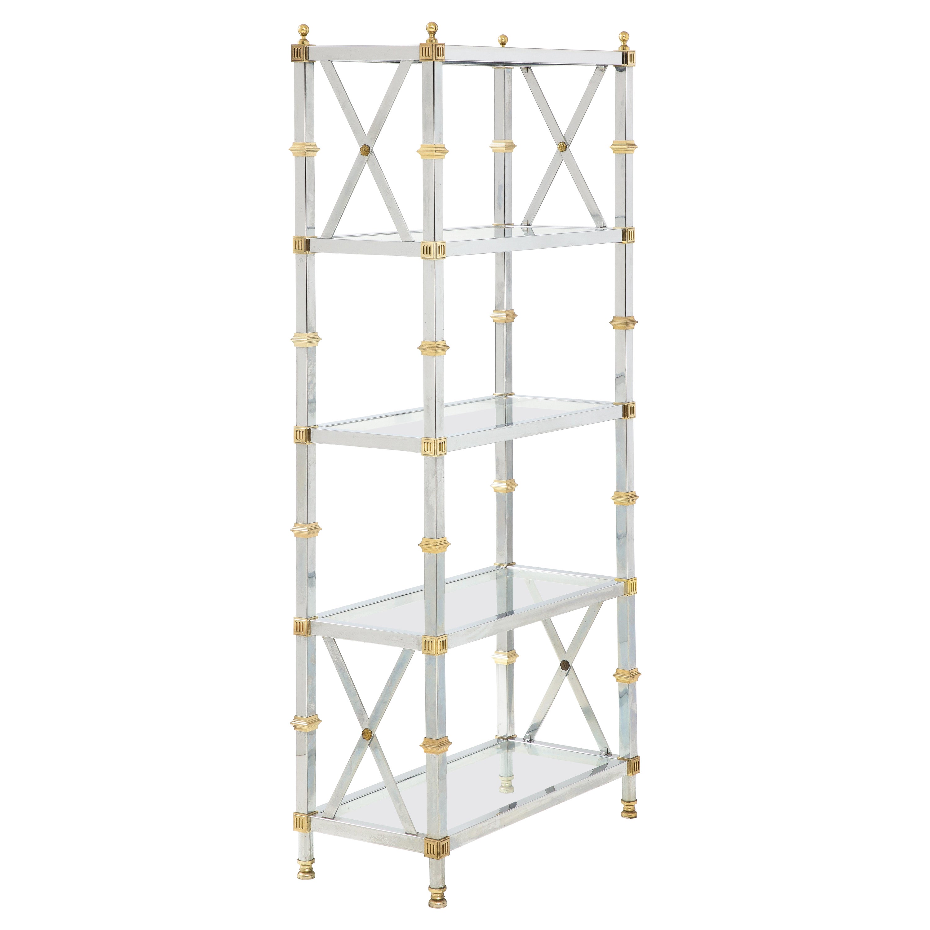 Etagere in ottone e acciaio dopo la Maison Jansen