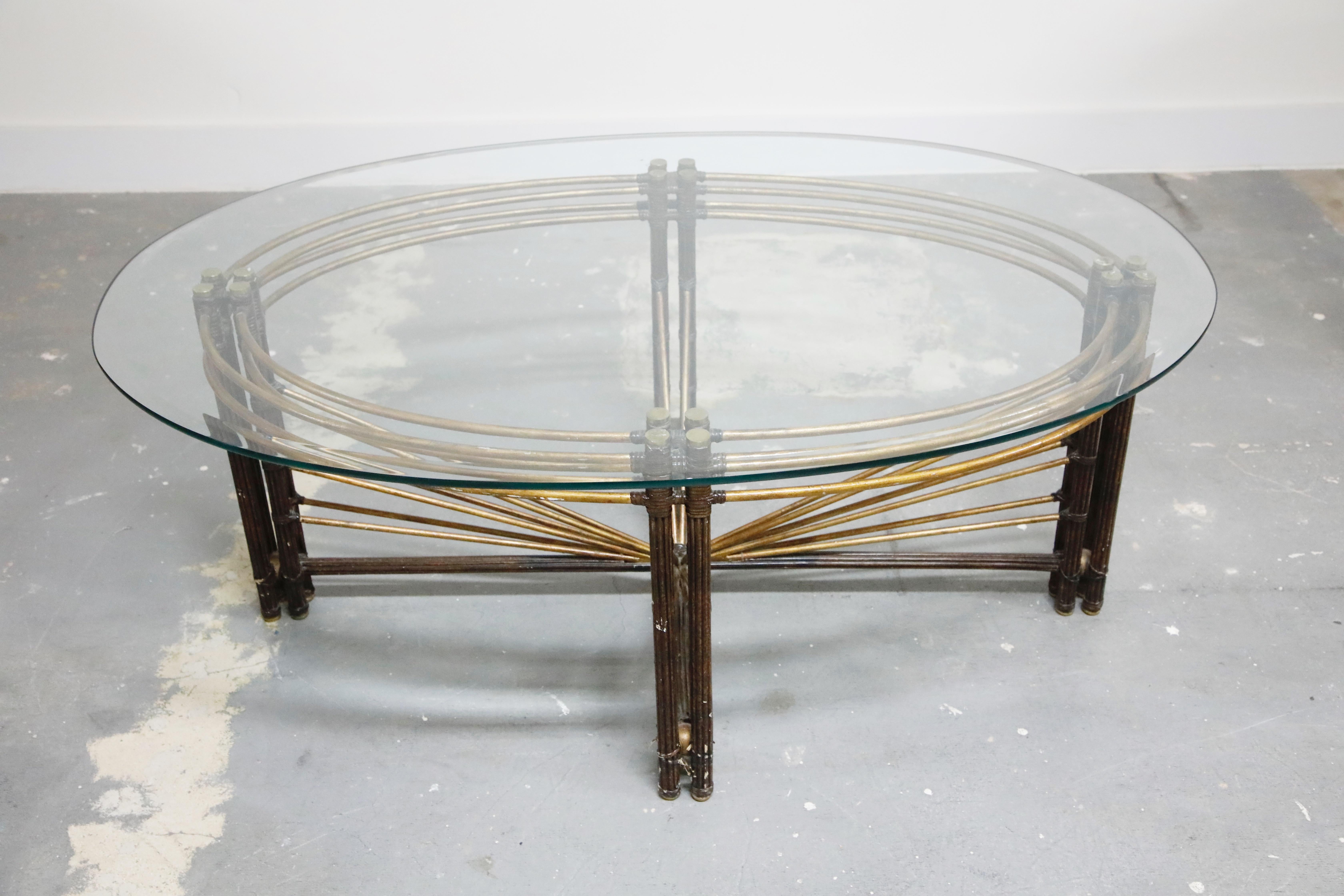 French Brass and Steel Faux Bamboo Neoclassical Styled Coffee Table Manner of Jansen