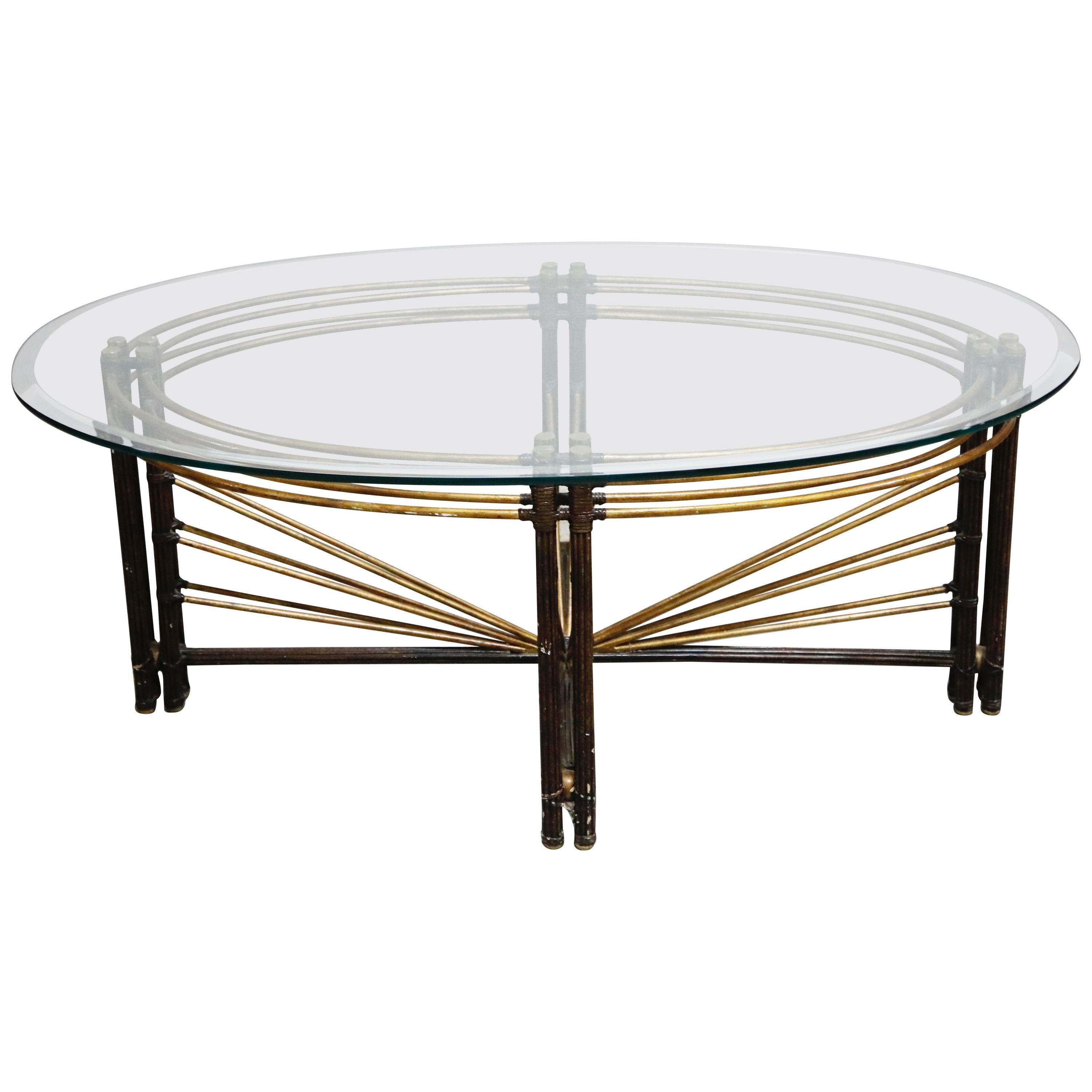 Brass and Steel Faux Bamboo Neoclassical Styled Coffee Table Manner of Jansen