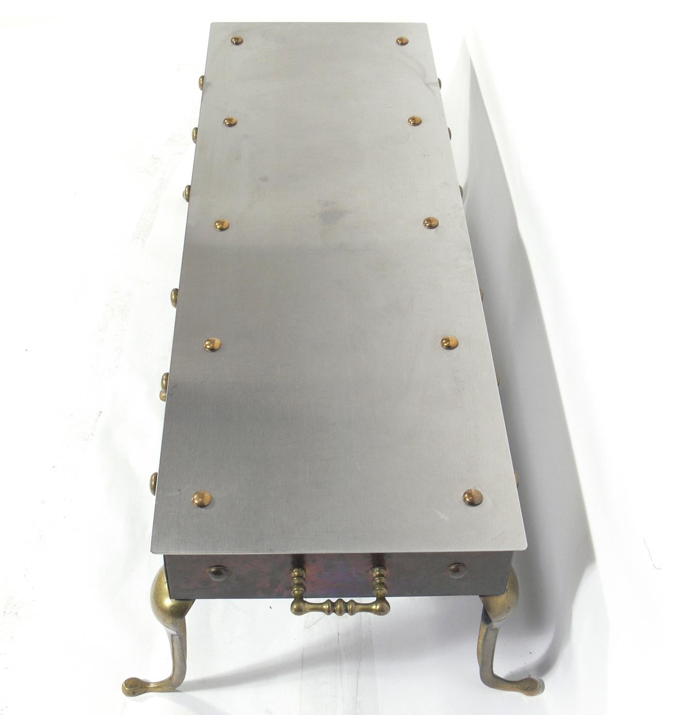 Industrial Brass and Steel Footman Coffee Table or Bench For Sale