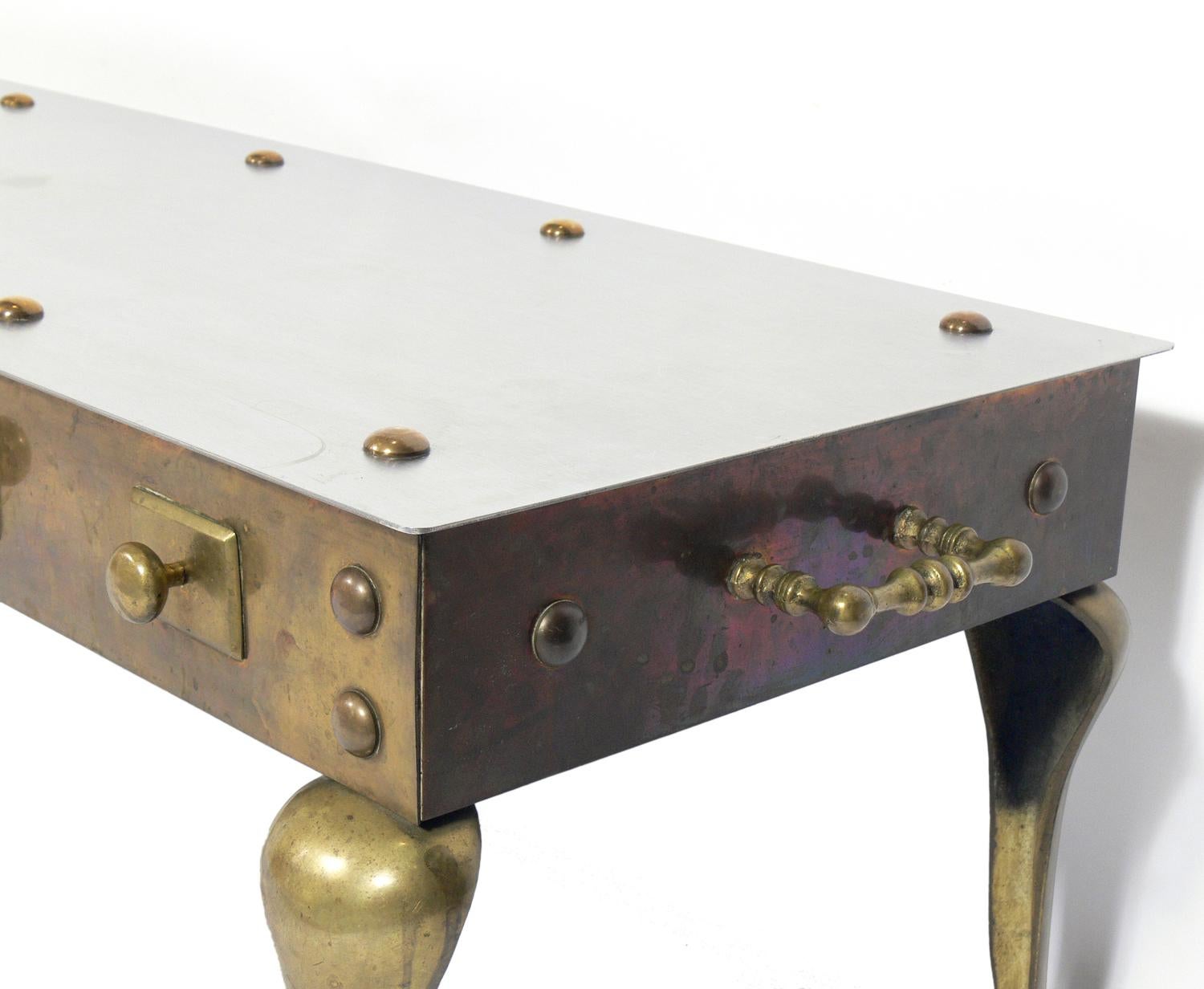 English Brass and Steel Footman Coffee Table or Bench For Sale