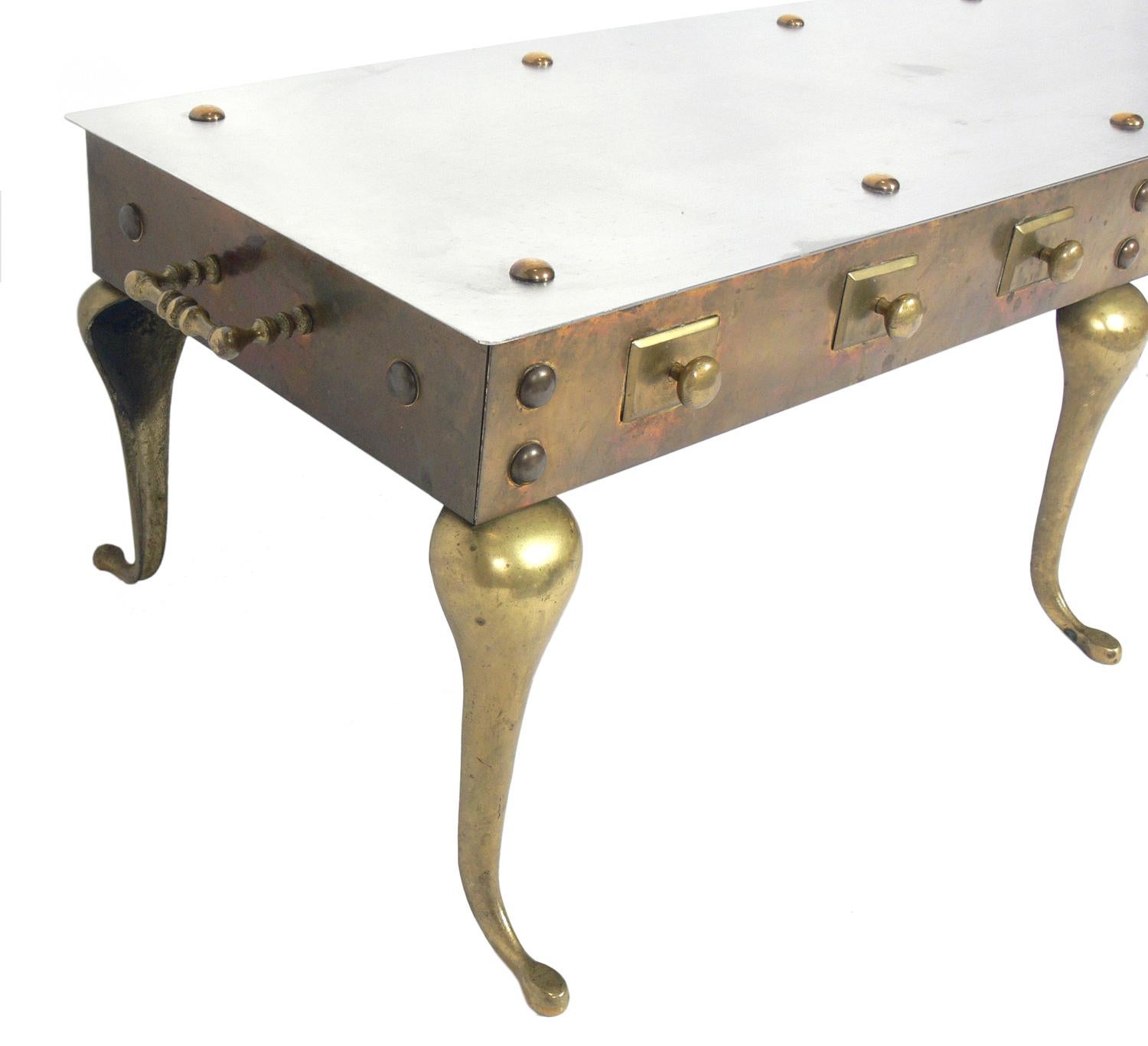 Brass and Steel Footman Coffee Table or Bench In Good Condition For Sale In Atlanta, GA
