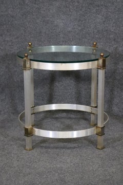 Brass and Steel Glass Top Maison Jansen Style Directoire End Table, circa 1960