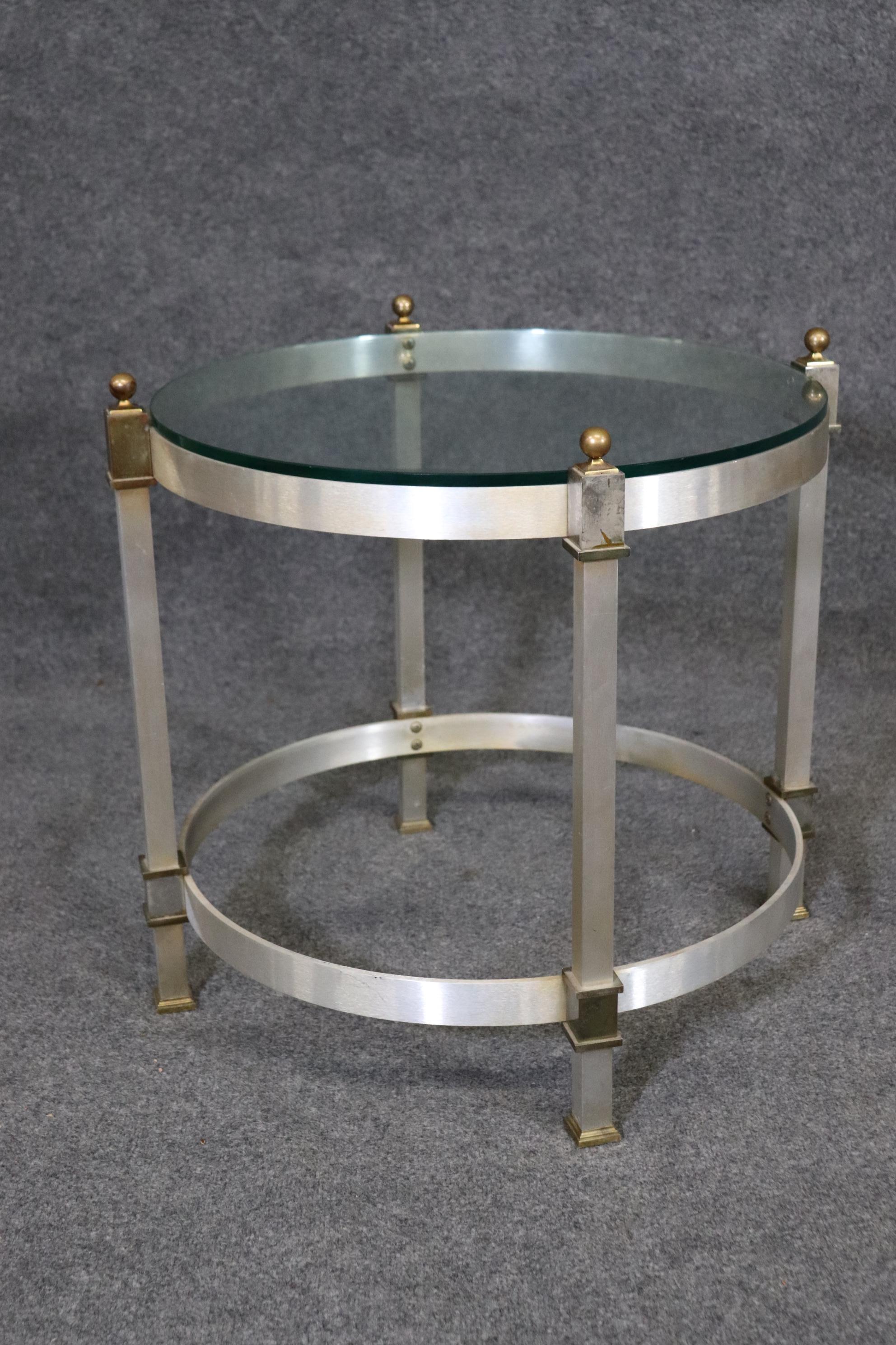 Brass and Steel Glass Top Maison Jansen Style Directoire End Table, circa 1960 In Good Condition For Sale In Swedesboro, NJ