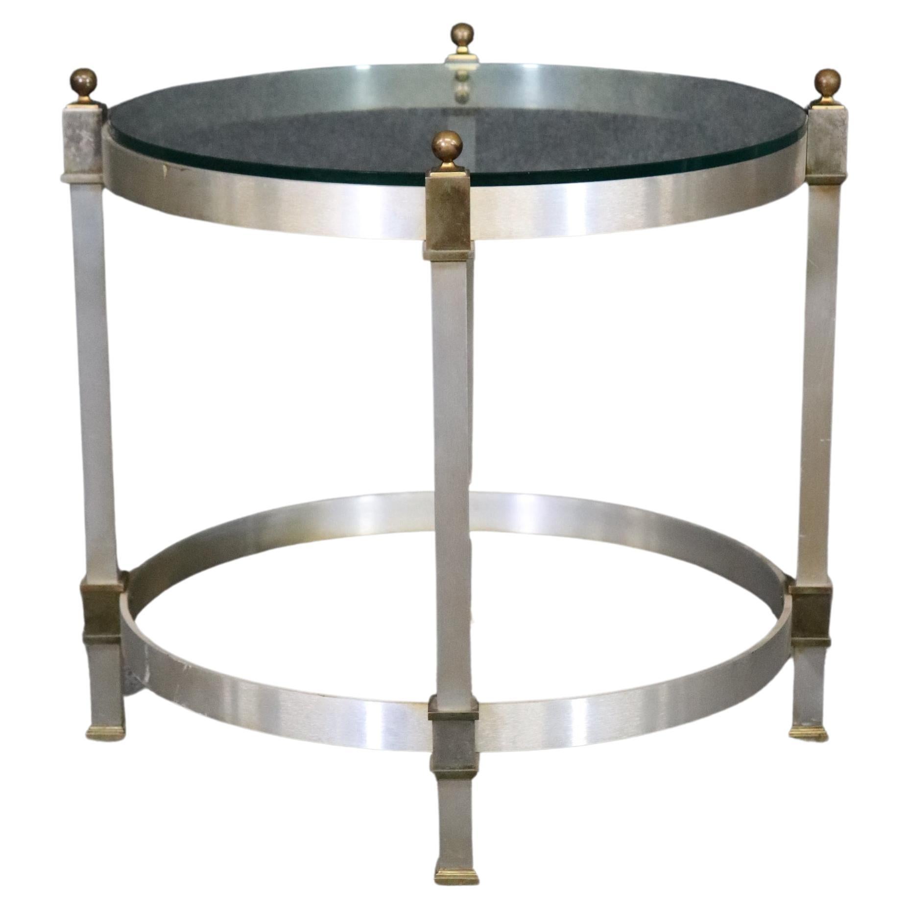 Brass and Steel Glass Top Maison Jansen Style Directoire End Table, circa 1960 For Sale