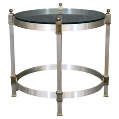 Vintage Brass and Steel Glass Top Maison Jansen Style Directoire End Table, circa 1960