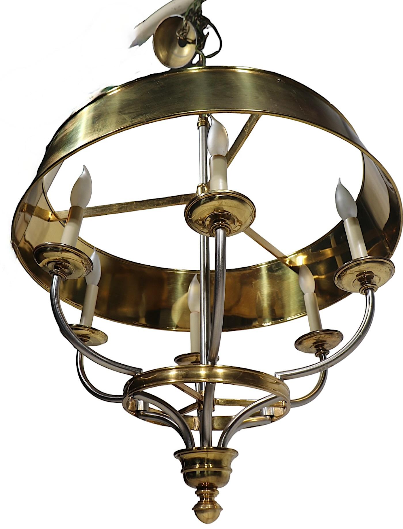 Brass and Steel Hollywood Regency Bouillette  Style Chandelier att. to Chapman 5