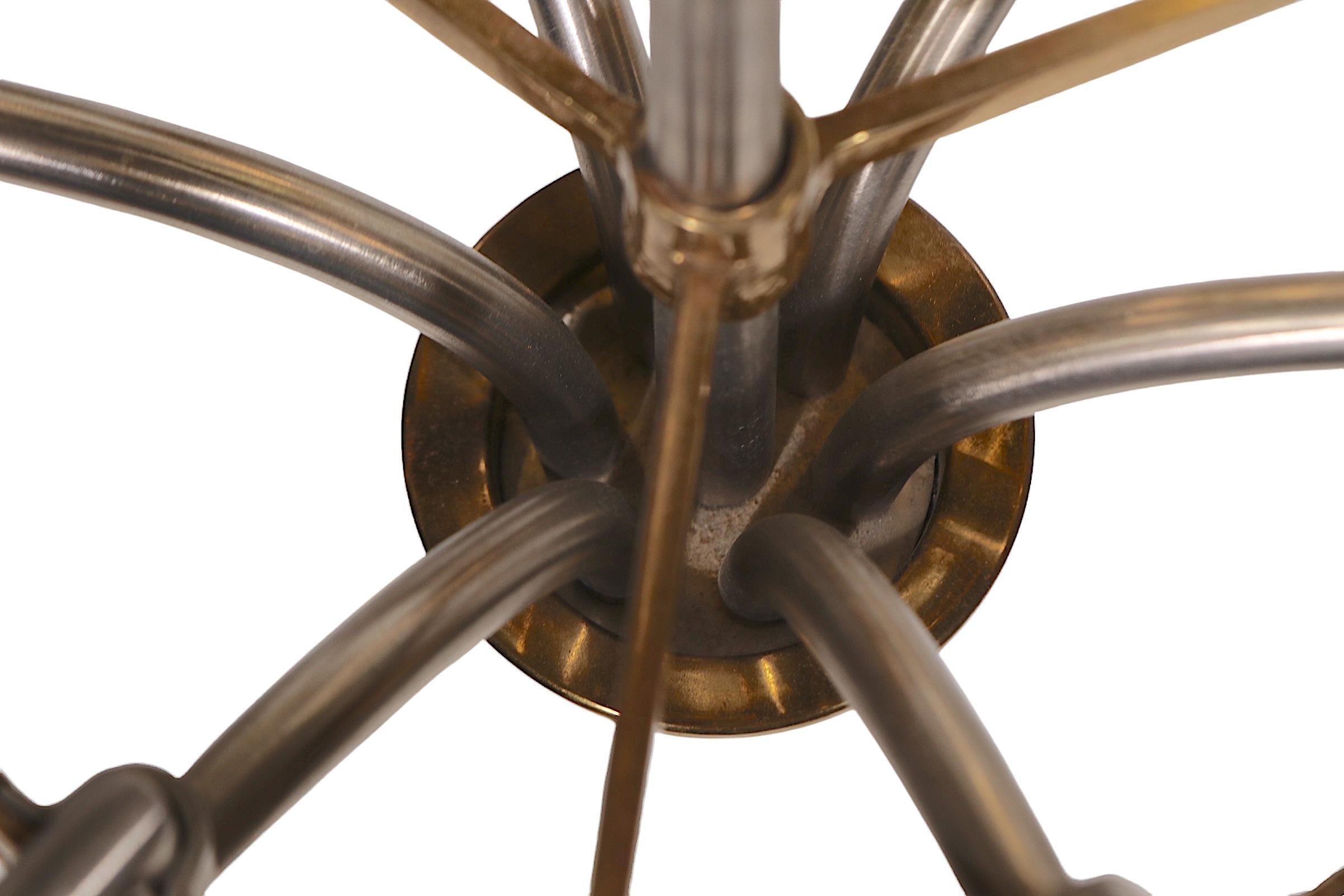 Brass and Steel Hollywood Regency Bouillette  Style Chandelier att. to Chapman In Good Condition In New York, NY